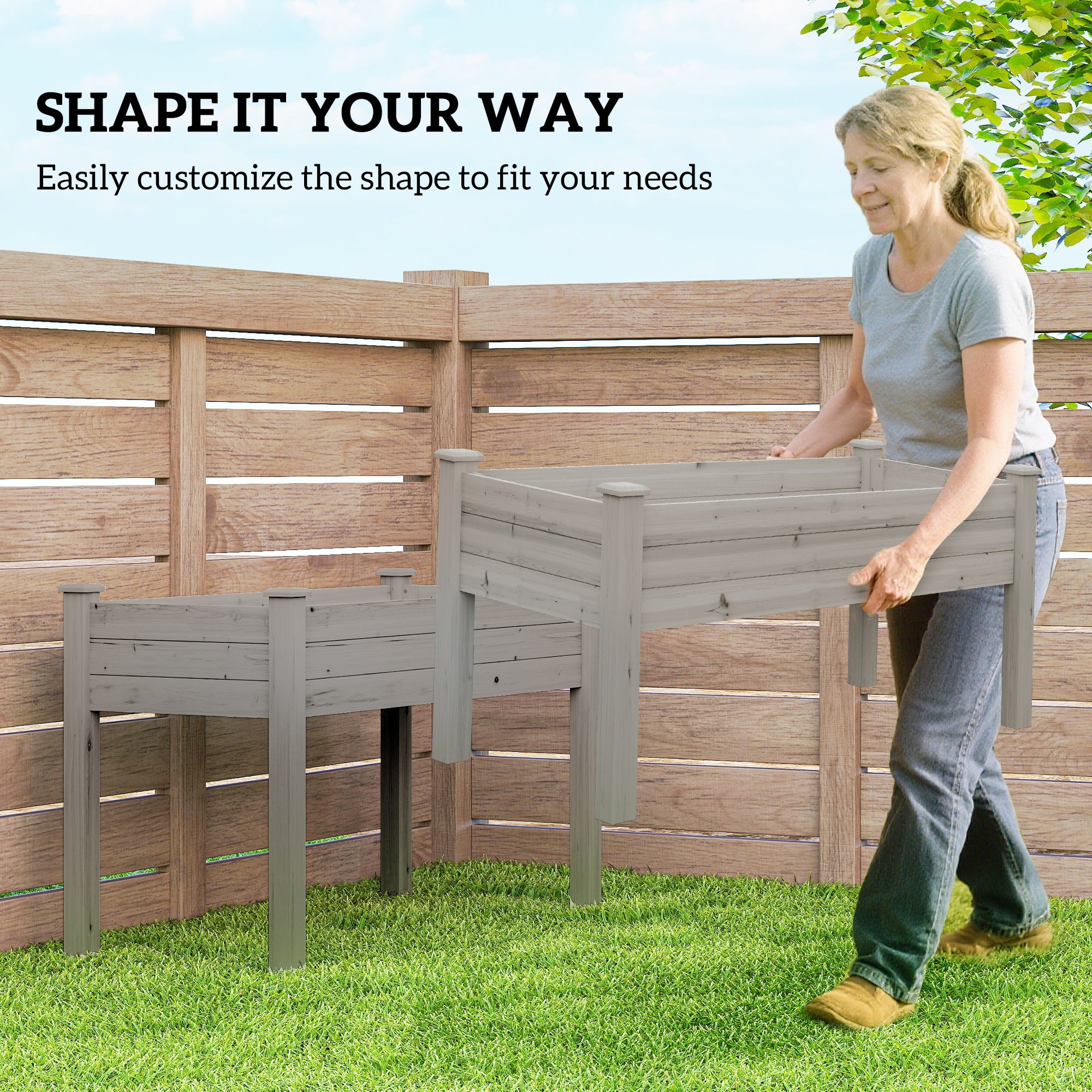 2 Tiers Wood Plant Raised Bed Flower Vegetable Herb Grow Box Stand Garden  Step Planter Stand Free Combination Grey