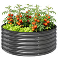 Galvanized Raised Flower Bed, 4 x 4 x 1.5 ft Outdoor Metal Raised Bed with Safety Edging and Gloves, Dark Grey