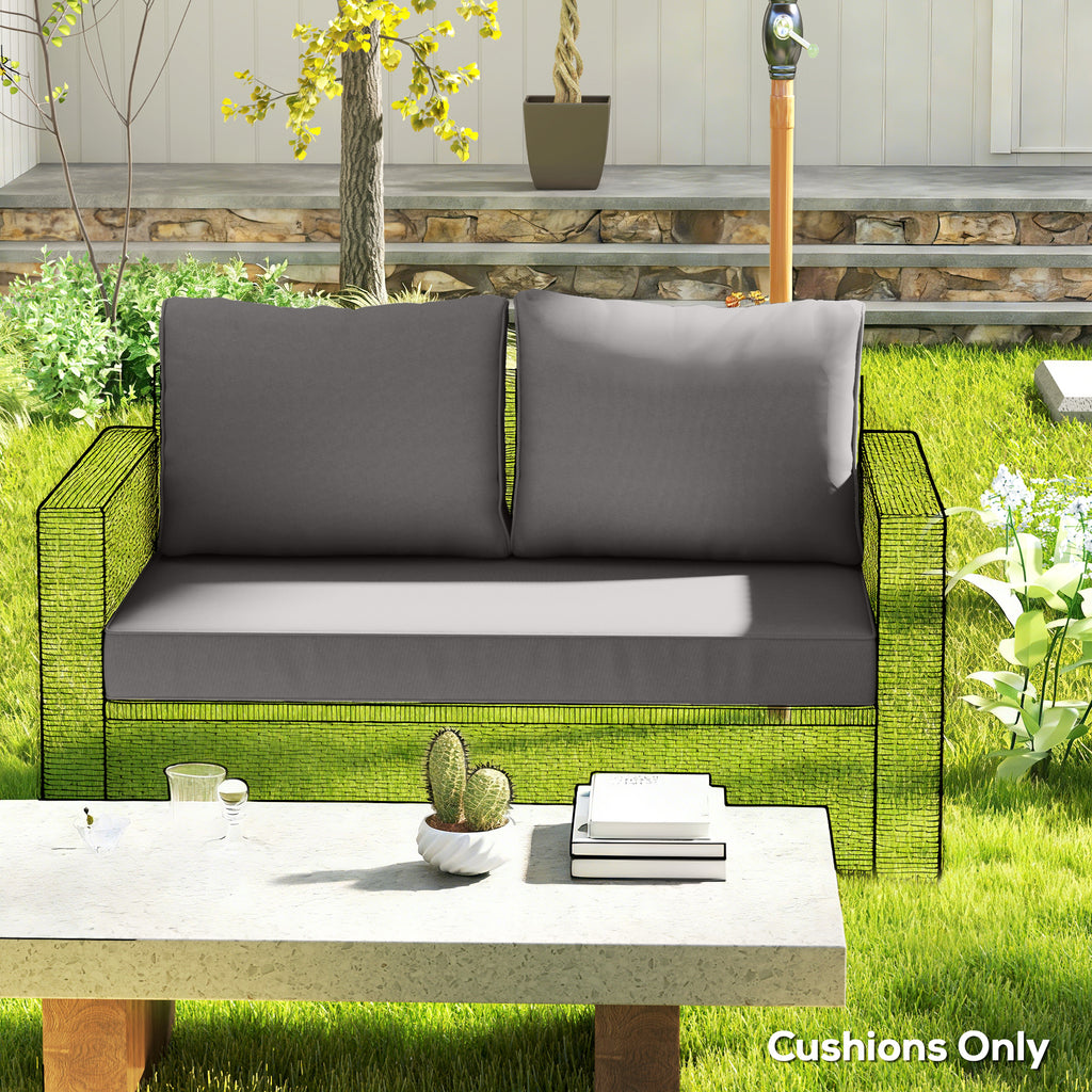 2 Seater Outdoor Seat Cushions with Backrest, Loveseat Double Sofa Outdoor Furniture Cushions, Light Grey