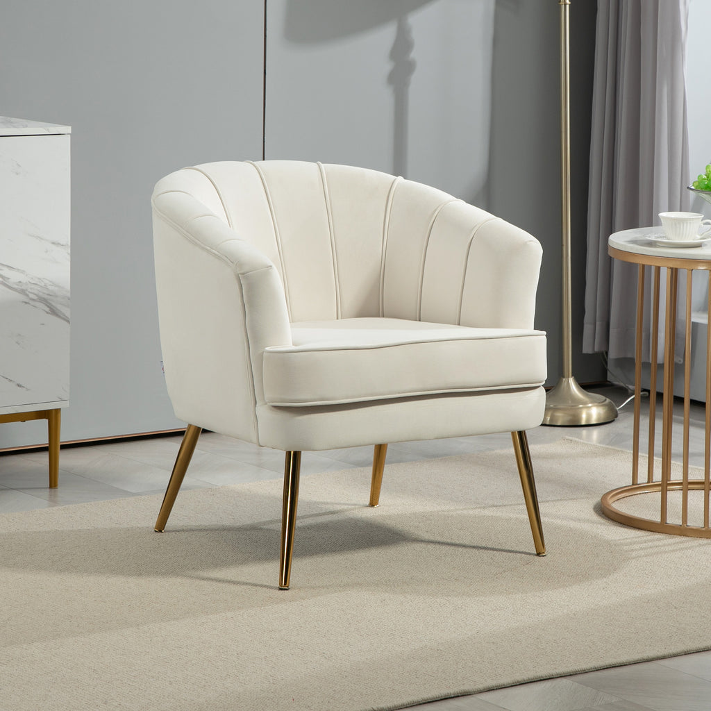 Fabric Armchair, Modern Accent Chair with Gold Metal Legs for Living Room, Bedroom, Home Office, Cream White