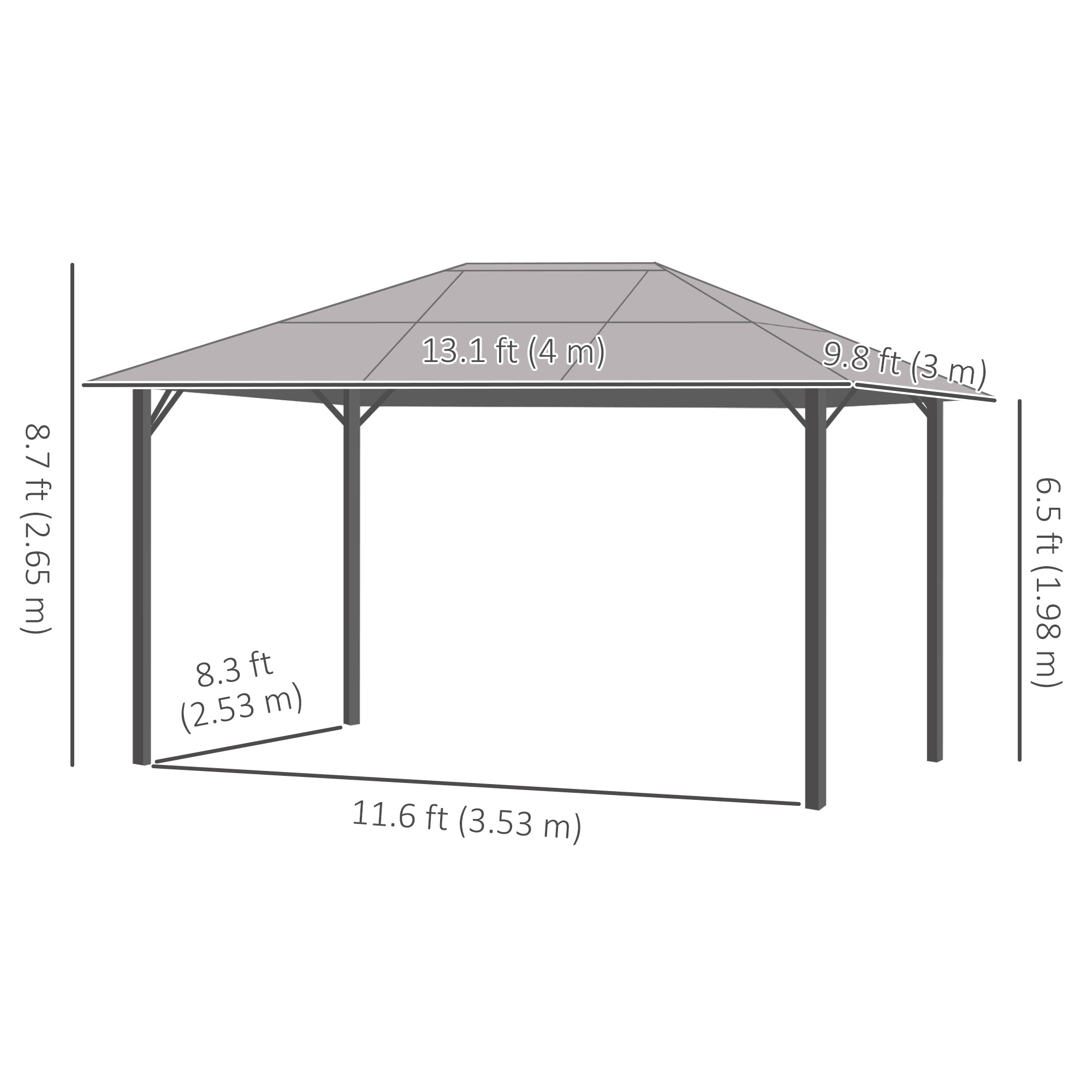 10' x 13' Hardtop Gazebo Aluminum Framed Marquee Party Tent Shelter with Mesh Curtains & Side Walls - Grey