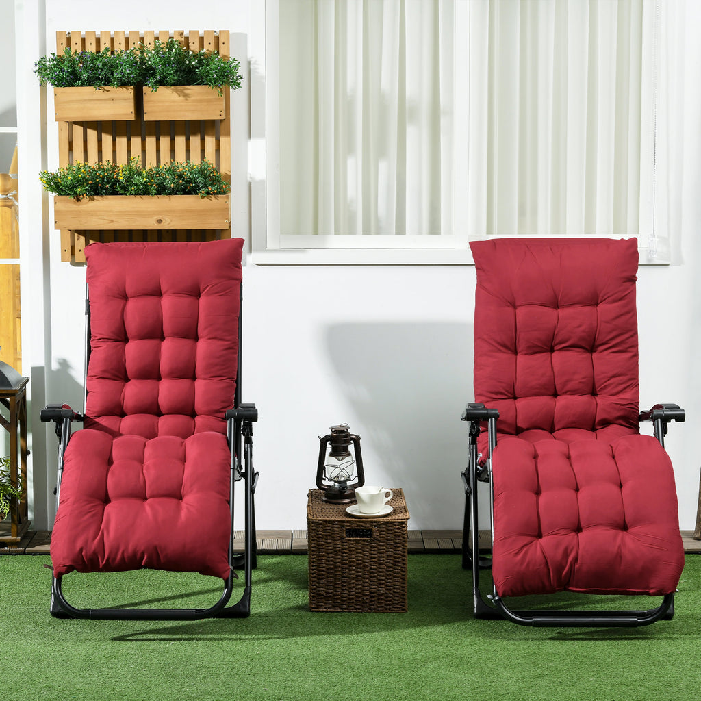 Folding Garden Chairs Set of 2, Reclining Zero Gravity Chair, Sun Lounger with Cushion and Headrest, Wine Red