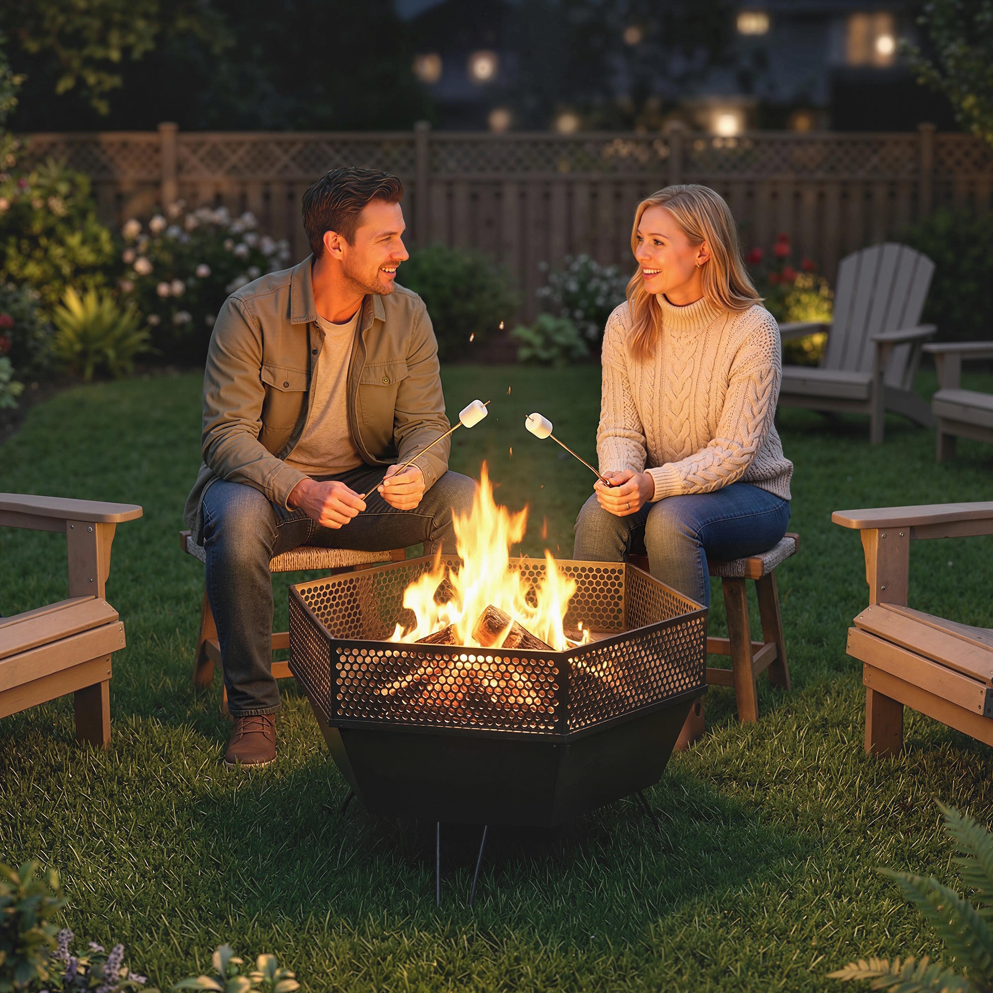 20" Fire Pit with Fire Poker, Foldable Wood Burning Firepits with Lid, Portable Firepit, Black