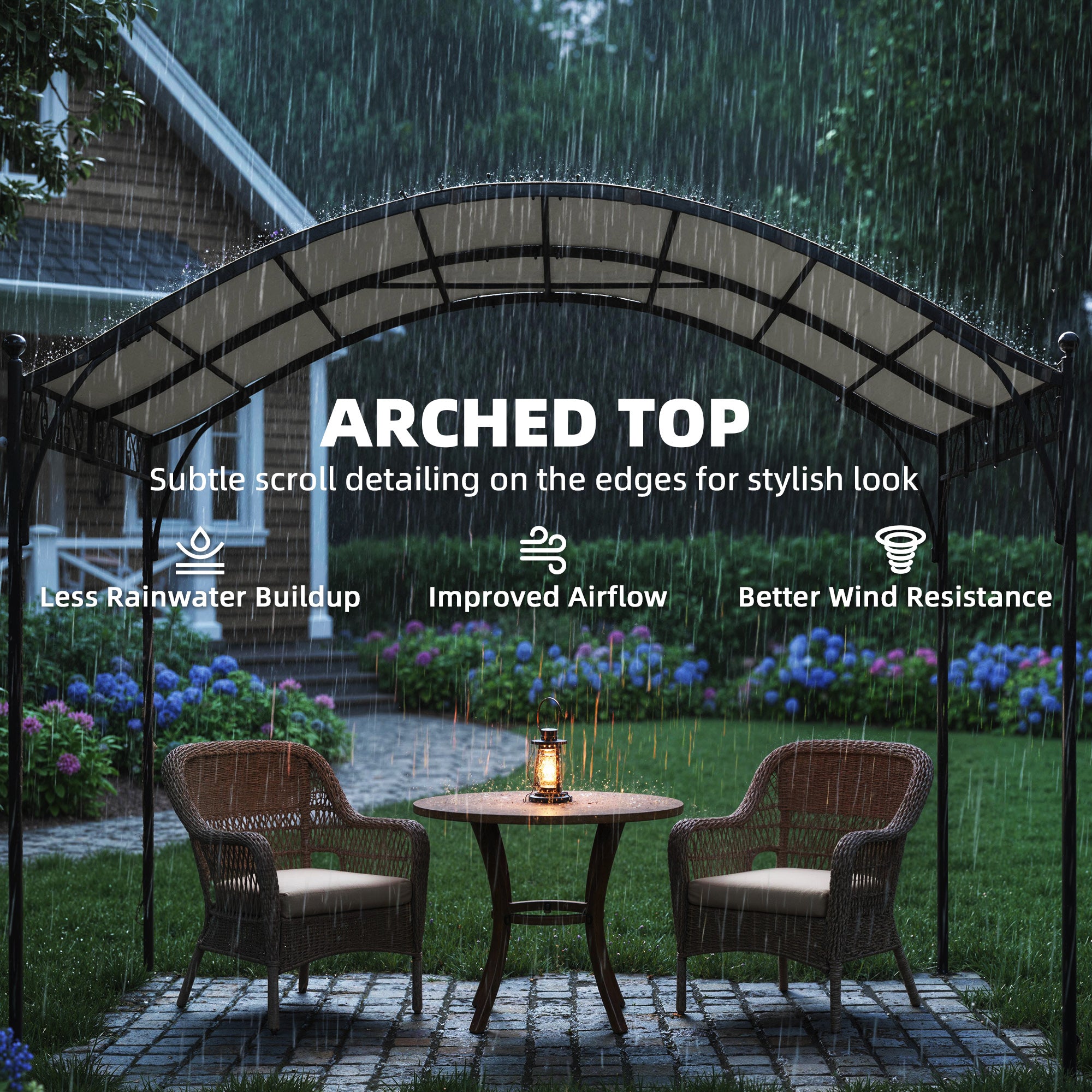 10' x 10' Outdoor Pergola with UV30+ Canopy Galvanized Steel Frame Sun Shade with Arched Top, Cream White