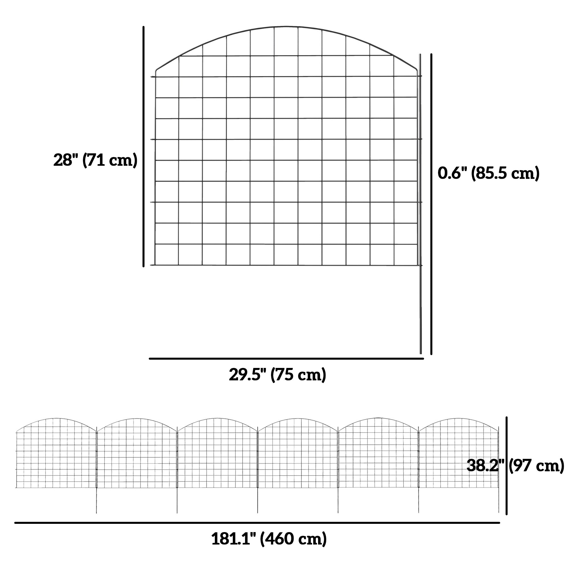 Metal Garden Fence, Decorative Fence Set of 6, 181.1" x 38.2", Vegetable Fence, Path Border, Garden Edging, Black