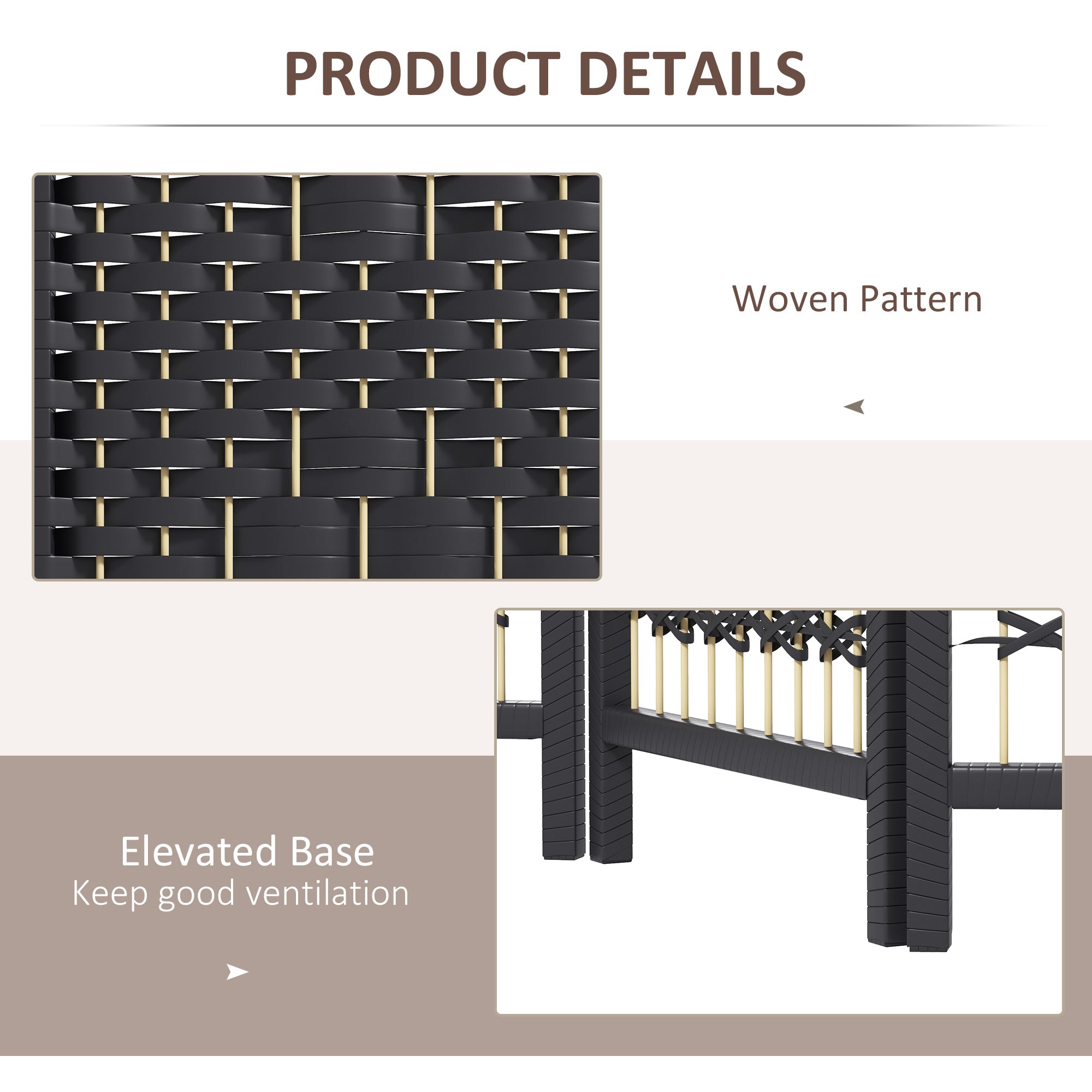 3 Panel Folding Room Divider, Portable Privacy Screen, Wave Fiber Room Partition for Home Office, Black