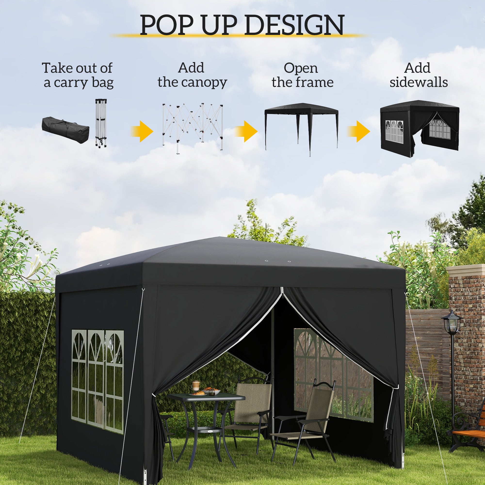 10'x10' Outdoor Pop Up Party Tent Wedding Gazebo Canopy with Carrying Bag (Black)
