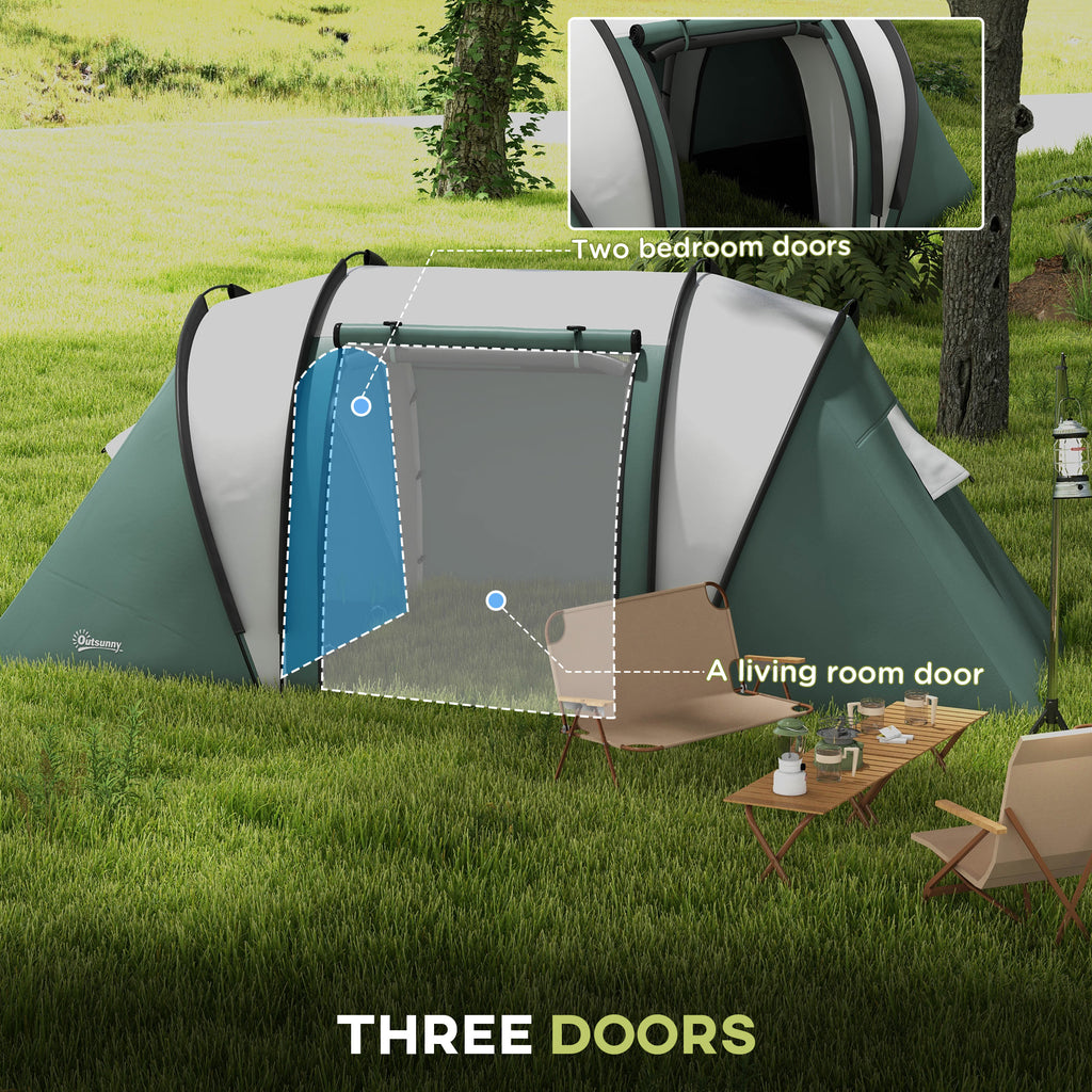 Camping Tent with 2 Bedrooms and Living Area, 3000mm Waterproof Family Tent, for Fishing Hiking Festival, Army Green