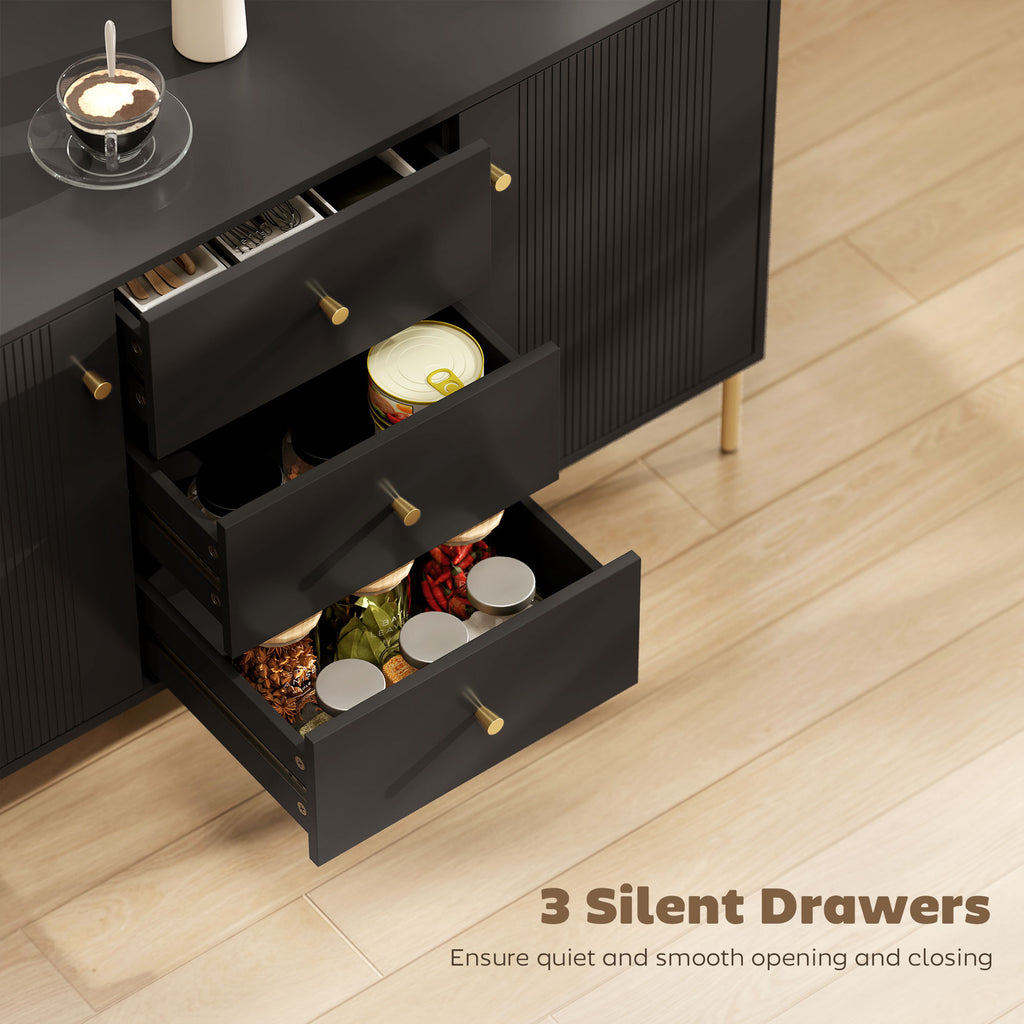 Buffet Cabinet, Modern Sideboard with 3 Soft-Close Drawers and 2 Adjustable Shelves for Living Room, Kitchen, Black