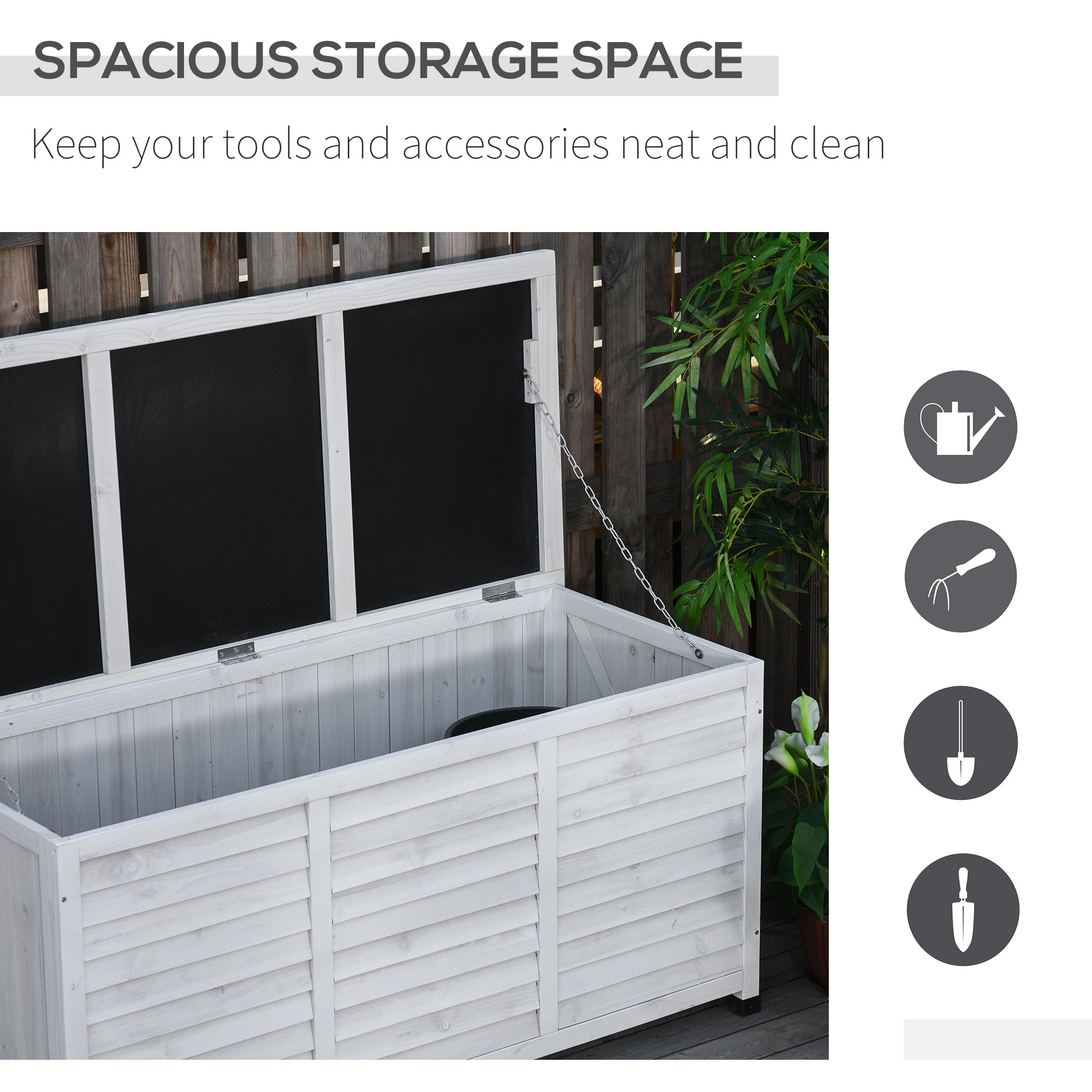 75 Gallon Wooden Storage Box patio Deck Box Bench, Garden Backyard Outdoor Storage Container with Aerating Gap & Weather-Fighting Finish, White