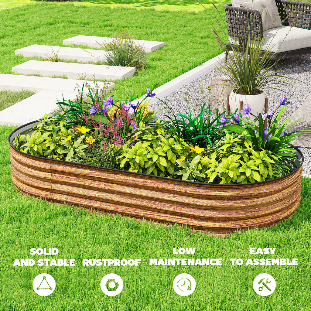 6' x 3' x 1' Large Outdoor Planter Box, Galvanized Raised Garden Bed with Metal Plant Stake, Brown