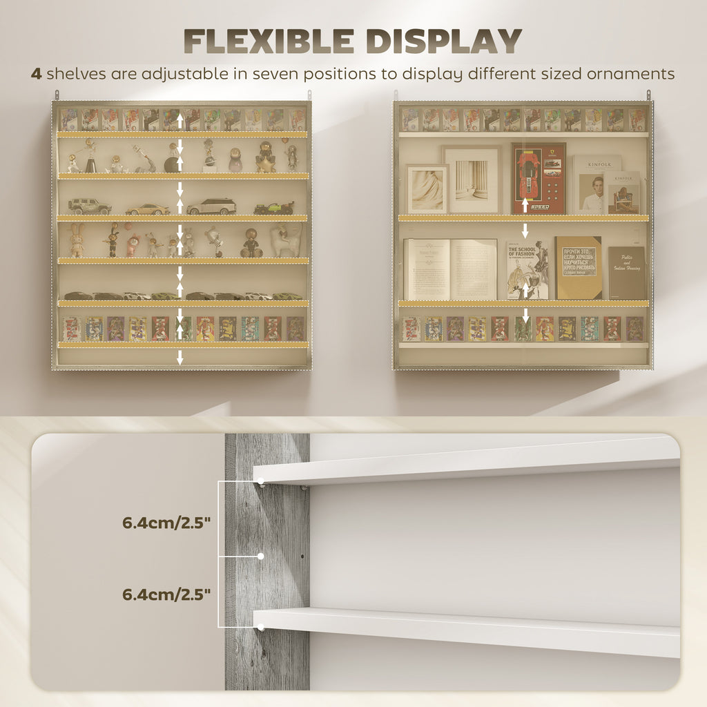 7-Tier Display Cabinet, Shot Glass Display Case, Glass Curio Cabinet with 2 Glass Doors and 6 Adjustable Shelves, Grey