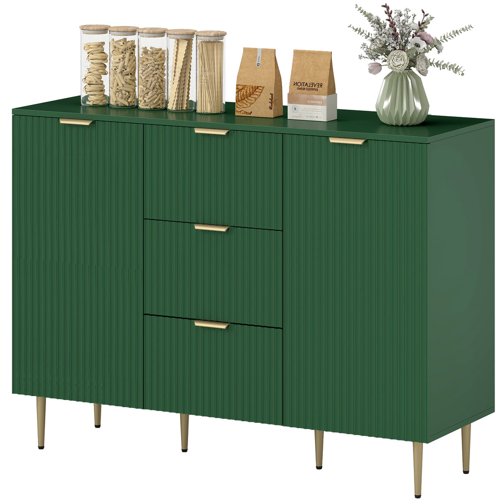 Modern Kitchen Storage Cabinet, Sideboard Buffet Cabinet w/ 3 Drawers and Adjustable Shelves for Kitchen Hallway, Green