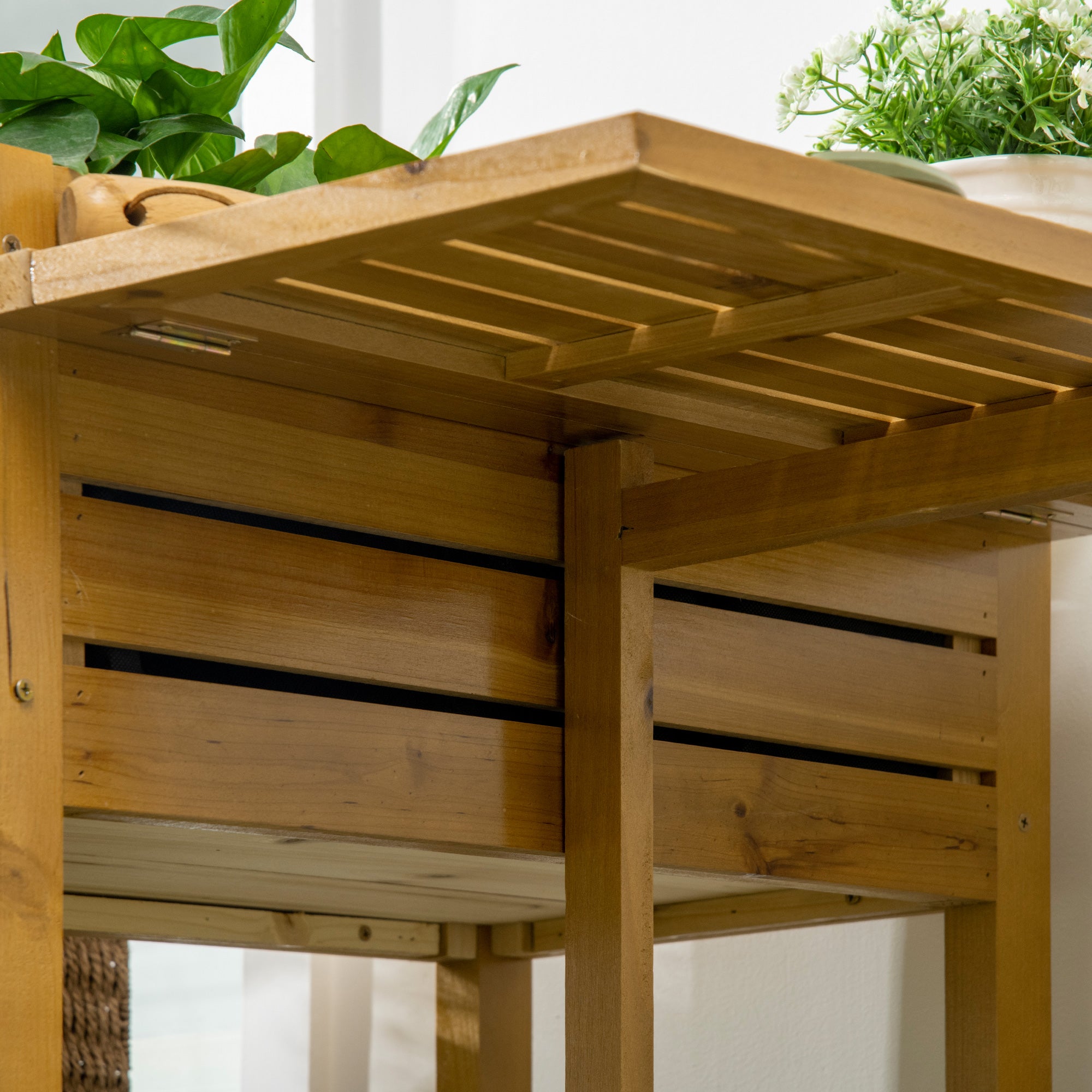 Raised Garden Bed with Folding Side Table, Elevated Wood Planter Box for Flowers and Vegetables, Use for Patio, Balcony