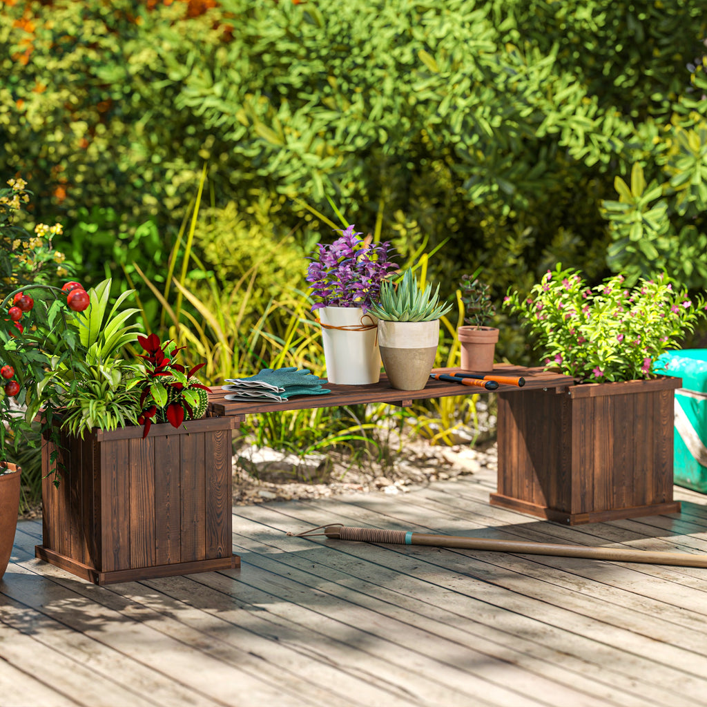 Garden Planter with Raised Garden Bed Bench for Patio Park, 69.25" x 15" x 15.75", Carbonized