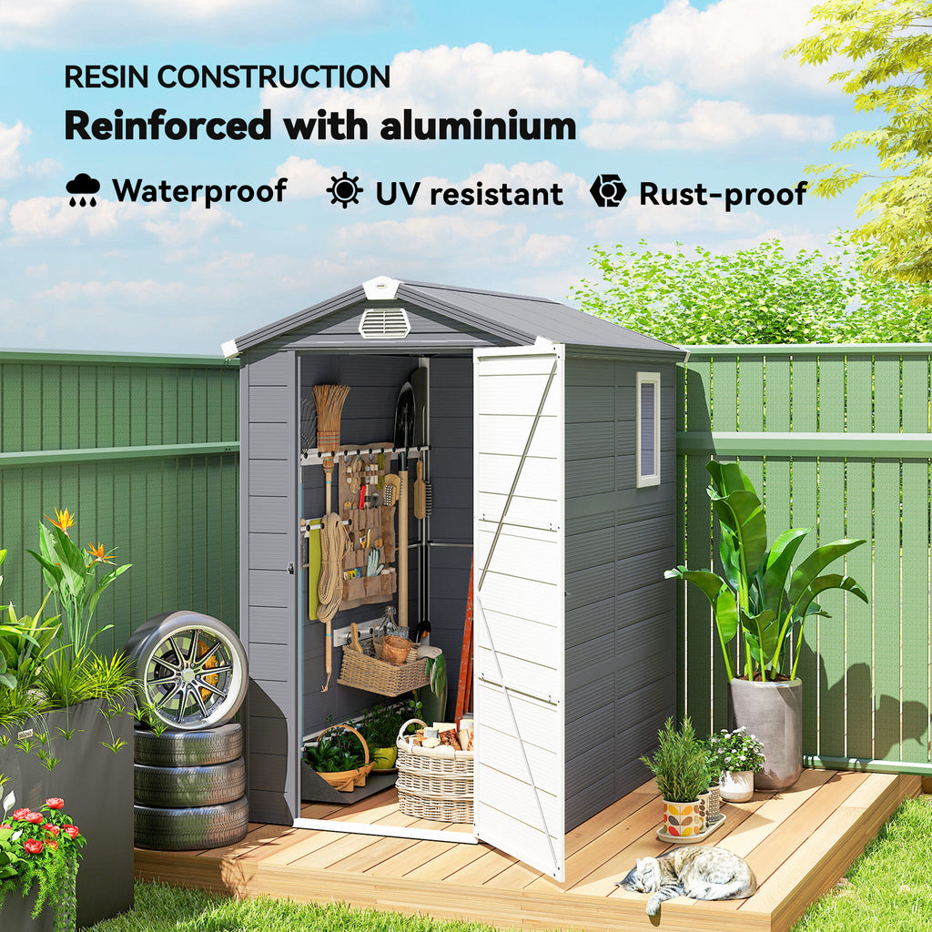 4.5' x 6' Garden Storage Shed with Latch Door, Vents, Sloped Roof, Light Grey