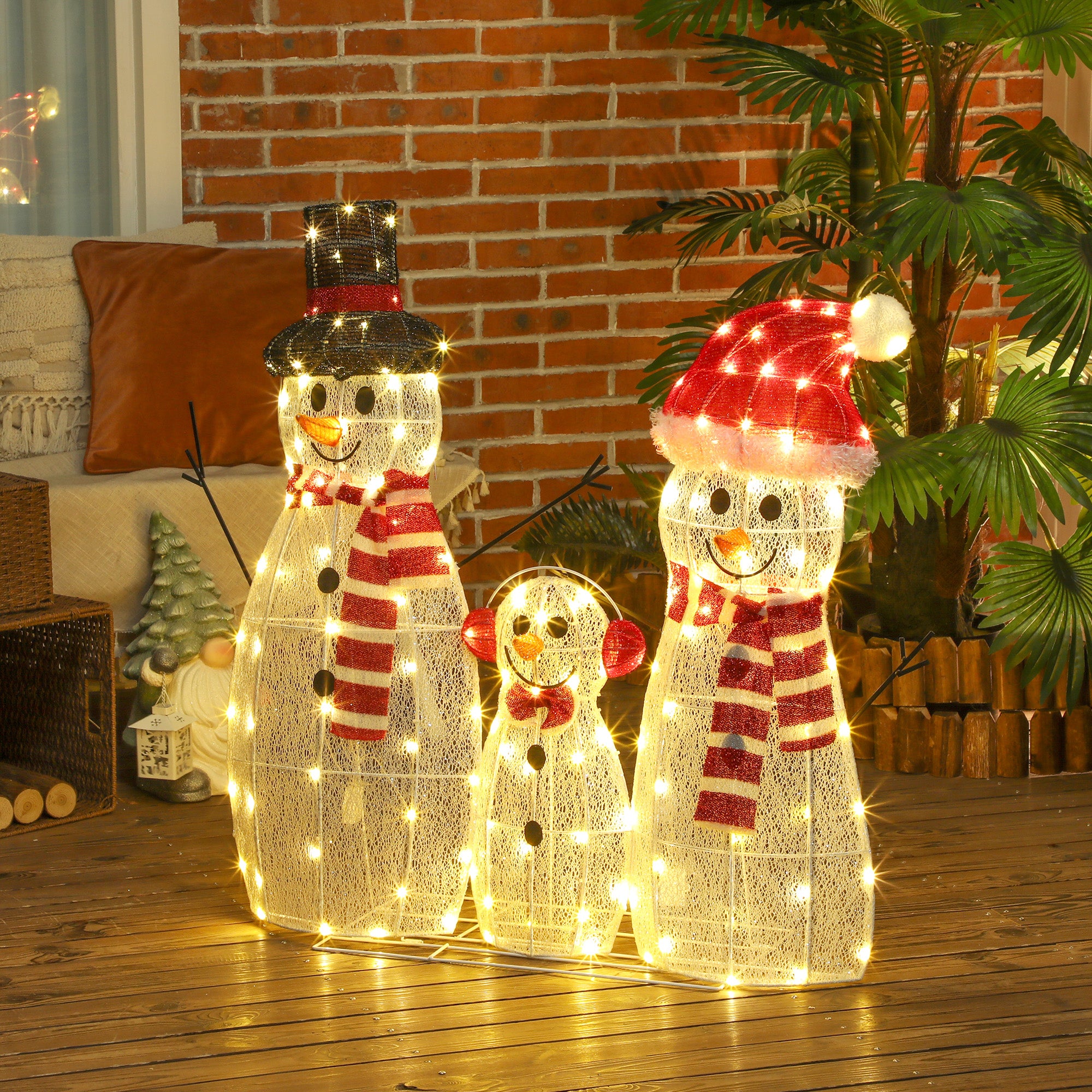 3-Piece Light Up Christmas Snowman Family Set of 3 Lighted Snowman Christmas Decoration for Indoor Outdoor White