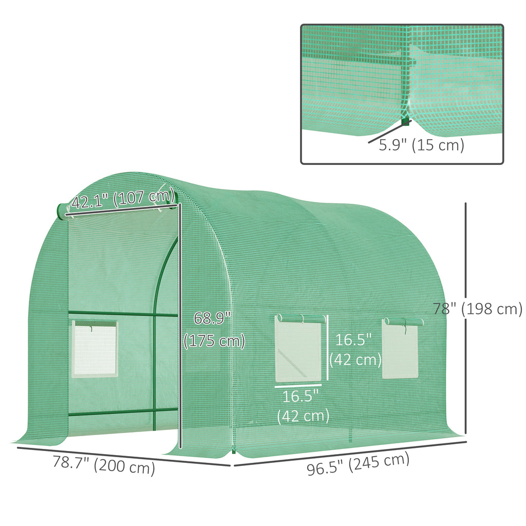 8'x6.6'x6.6' Heavy Duty Walk-in Greenhouse Garden Tunnel Hot House Outdoor Flower Vegetable Growth Warm House Roll Up Door, Windows, Steel
