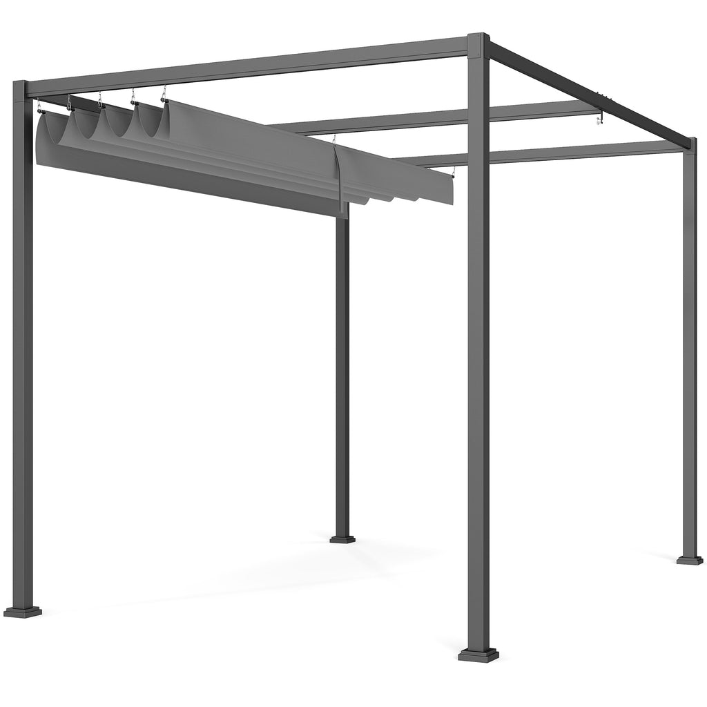 10x7ft Pergola with Retractable Roof Outdoor Patio Sun Shelter Garden Grape Tent Water-resistant Yard Shade Grey