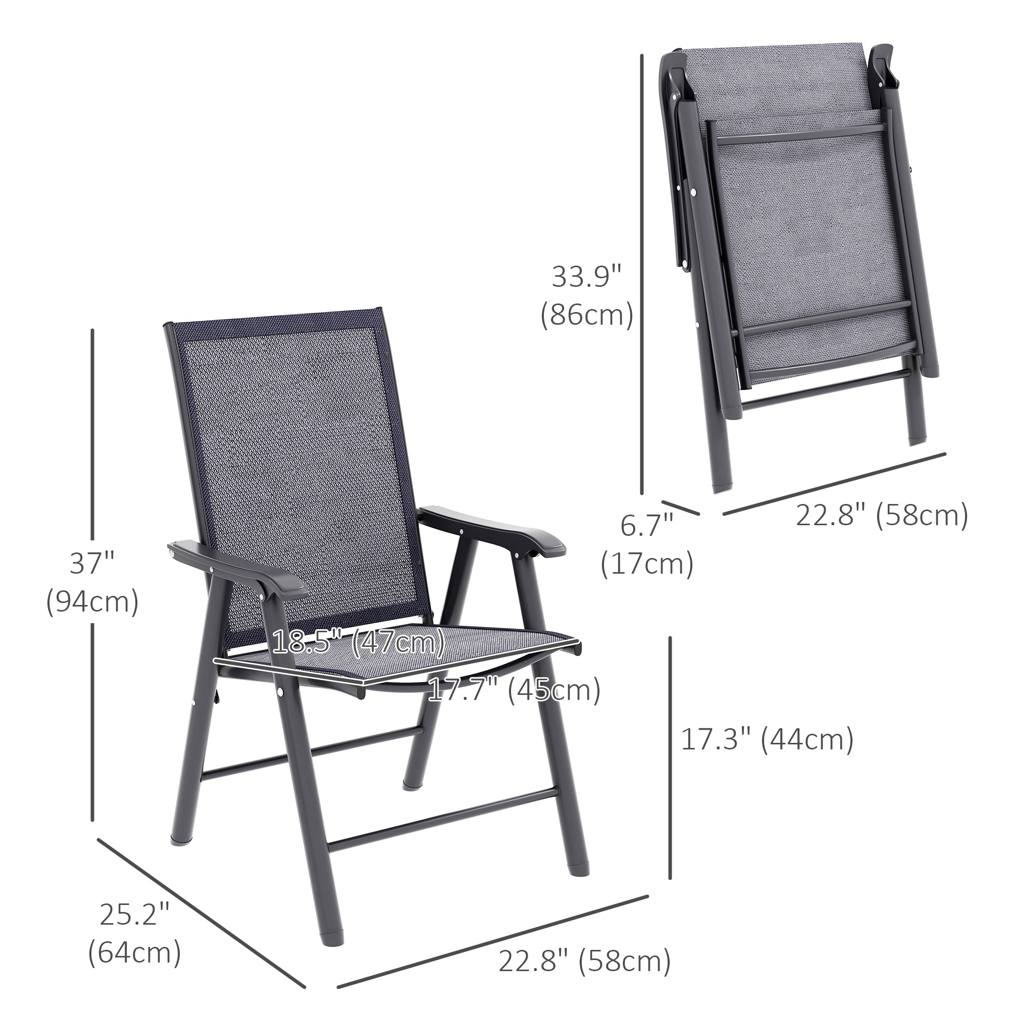 4-Piece Folding Chair Set for Relaxing on Patio Balcony Garden, Comfortable Outdoor Furniture with Armrests, Dark Grey