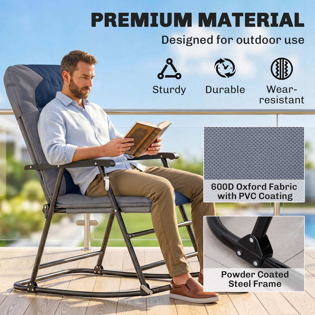 Folding Rocking Chair Set of 2 Padded Rockers with Armrest, Navy Blue