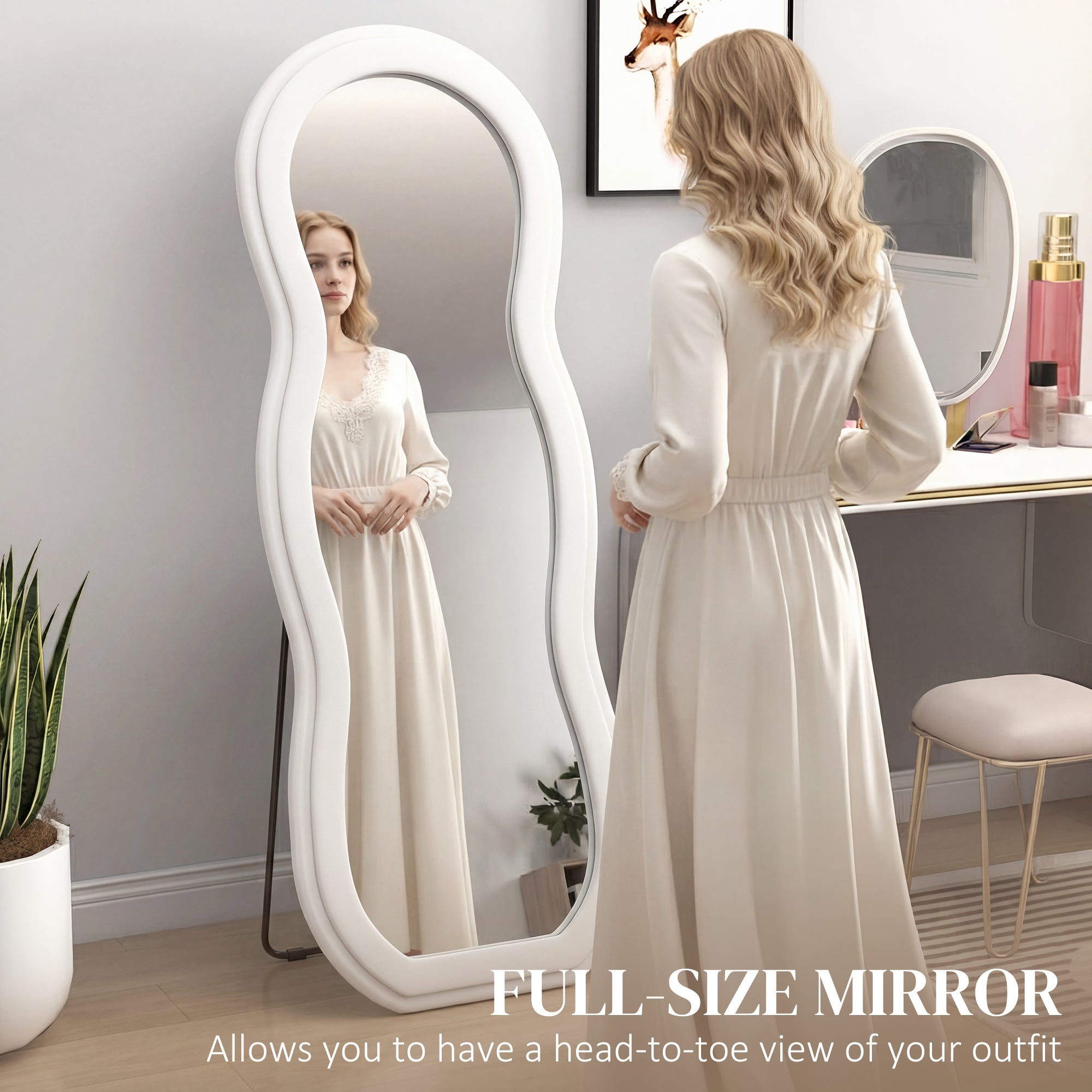 64" x 24" Full Length Mirror, Floor Mirror Hanging or Wall Mount, with Arched Wavy Velvet Frame for Bedroom