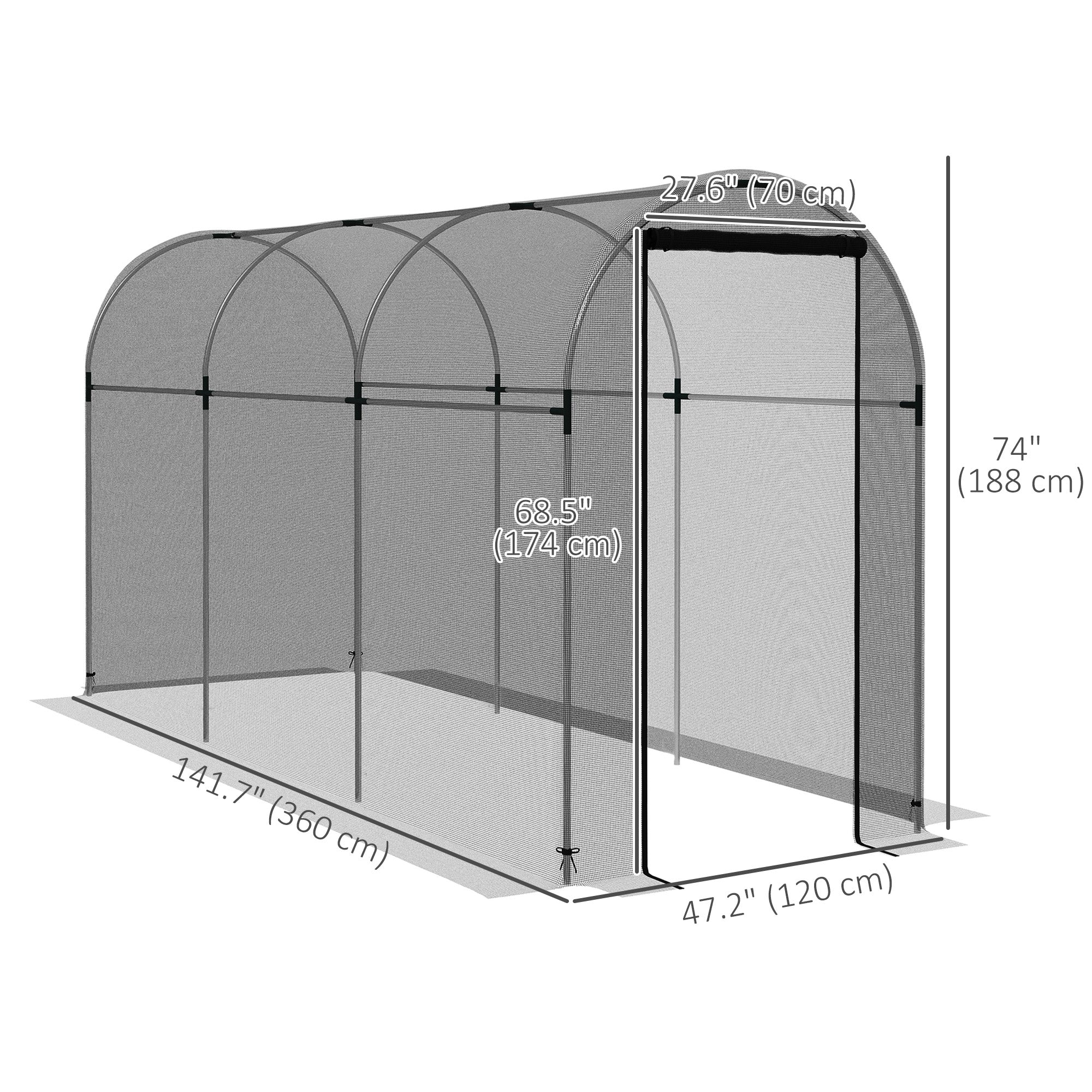 Galvanized Steel Crop Cage, Plant Protection Tent with Zippered Door, 4' x 12', Black