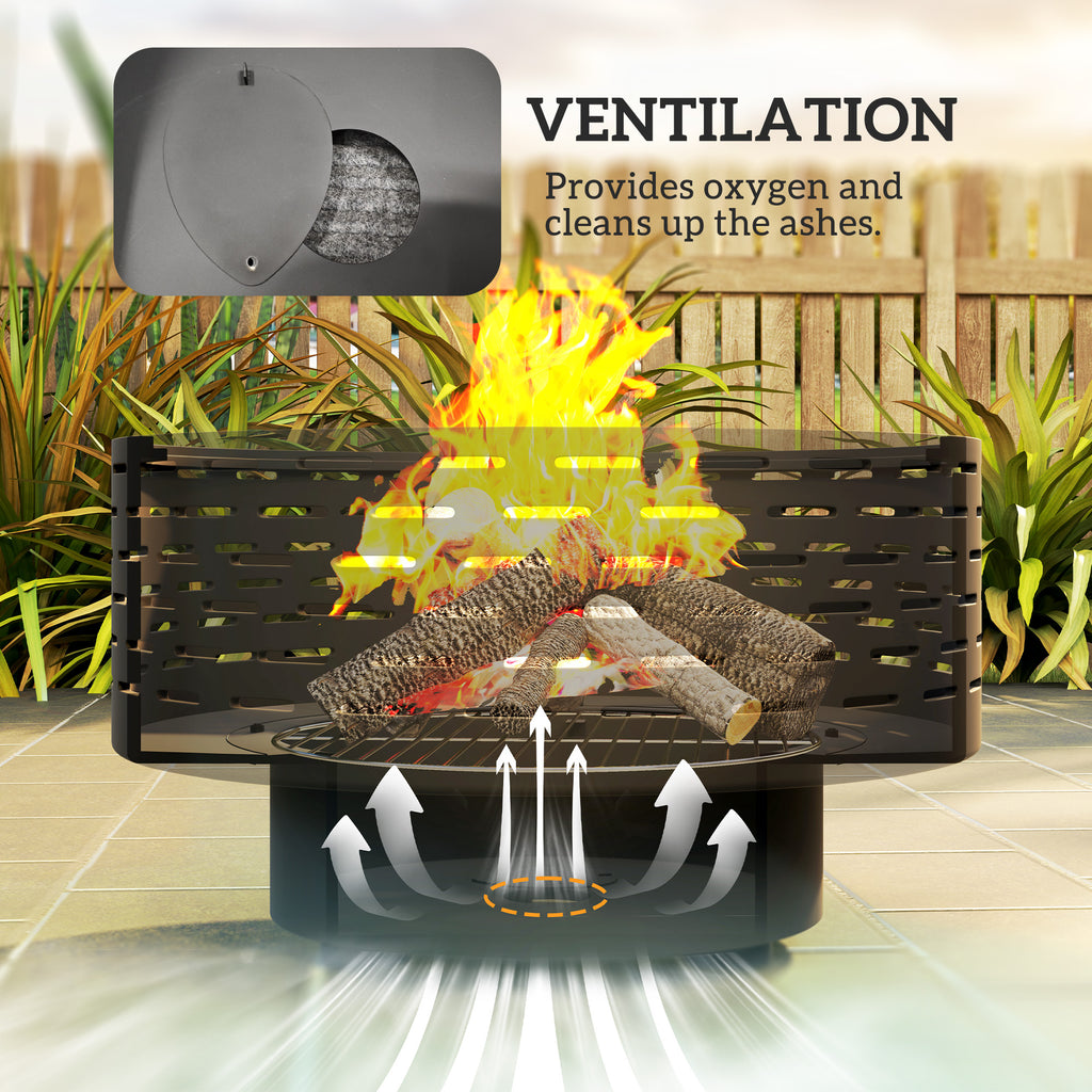 3-in-1 Fire Pit Î¦23.8" x 15.4" Outdoor Fire Bowl with Grill Grate, Wood-Effect Fire Basket
