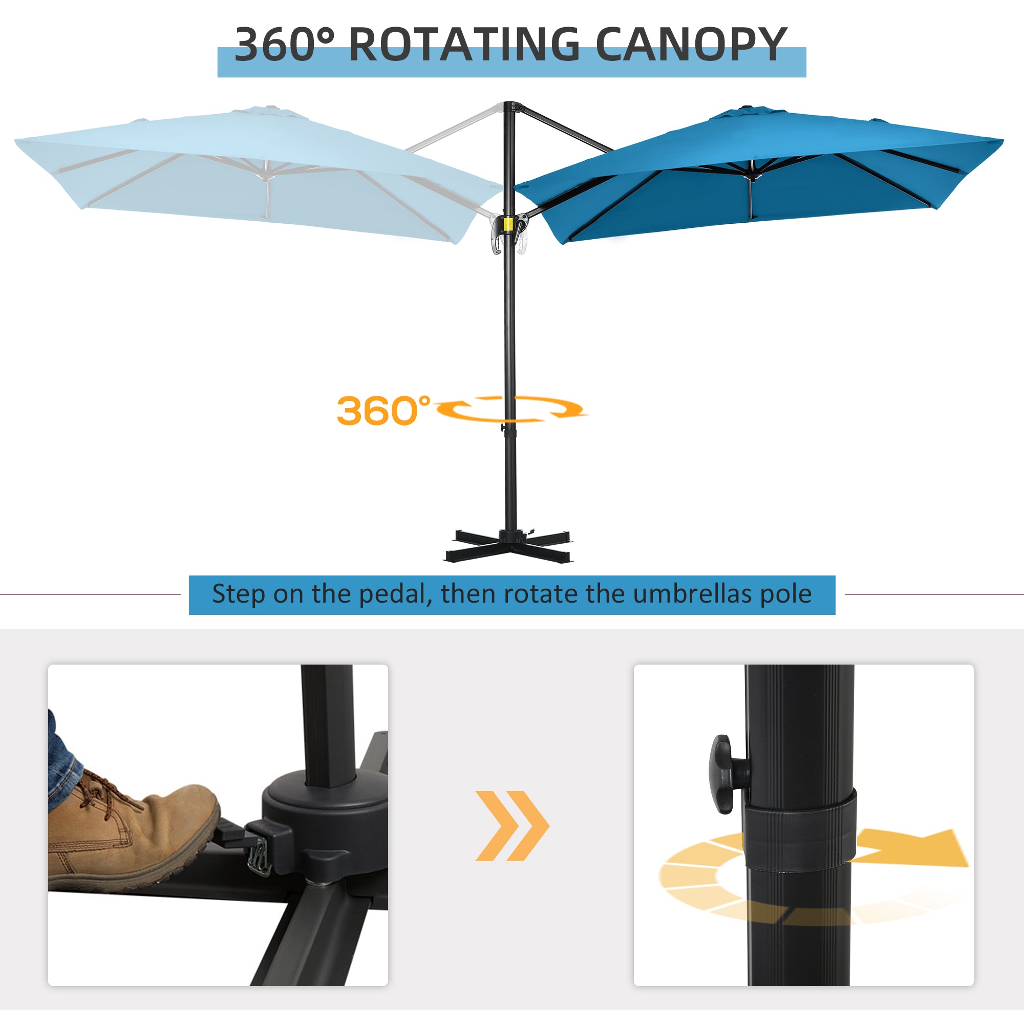 8' x 8' Square Patio Hanging Offset Umbrella with 360Â° Rotation, Aluminum Outdoor Cantilever Market Parasol, Turquoise