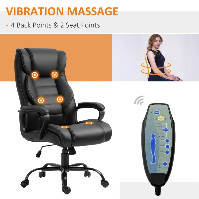 Ergonomic black executive office chair with 6-point vibration massage system