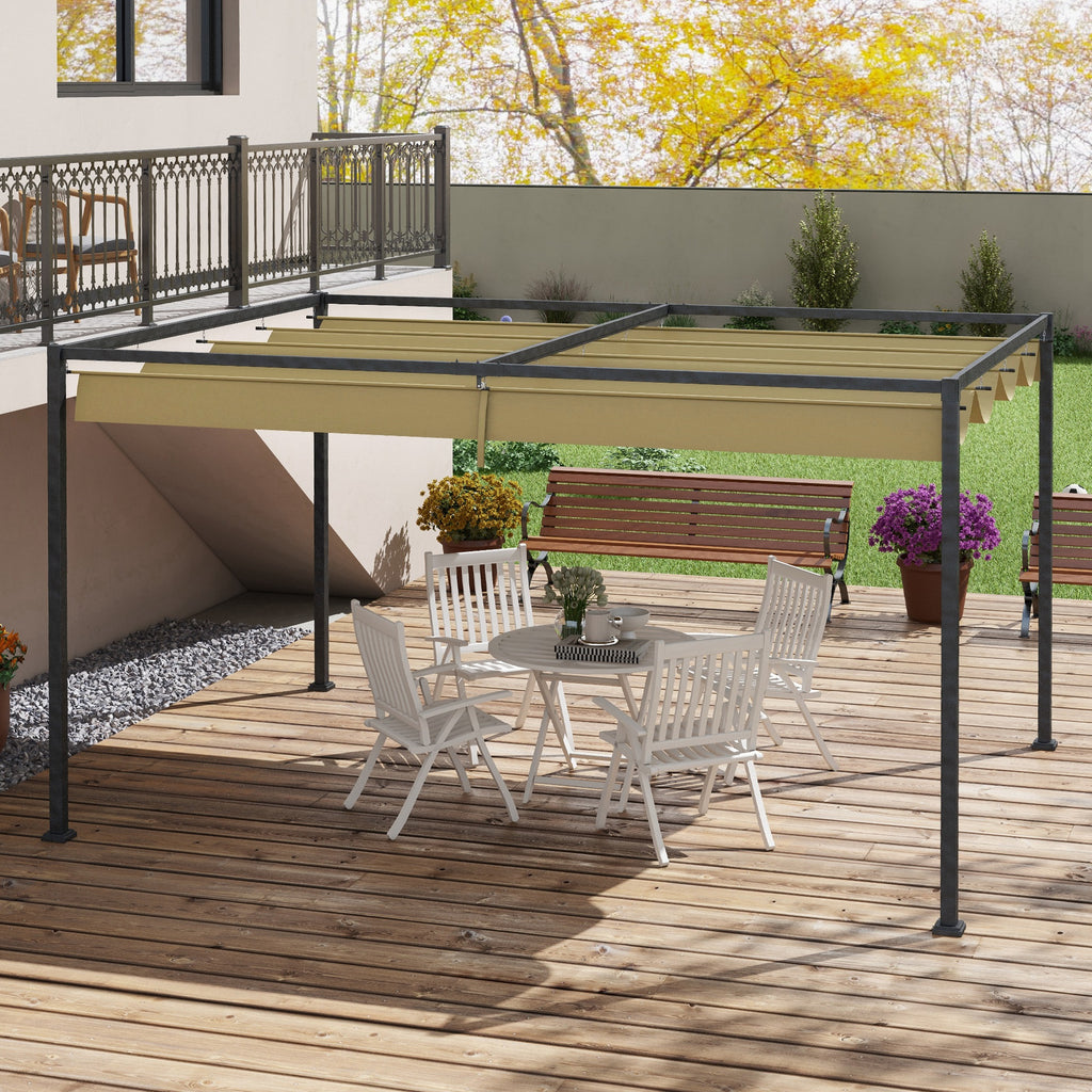 13' x 10' Patio Pergola with Retractable Canopy, Outdoor Sun Shelter, Yard Shade, Khaki