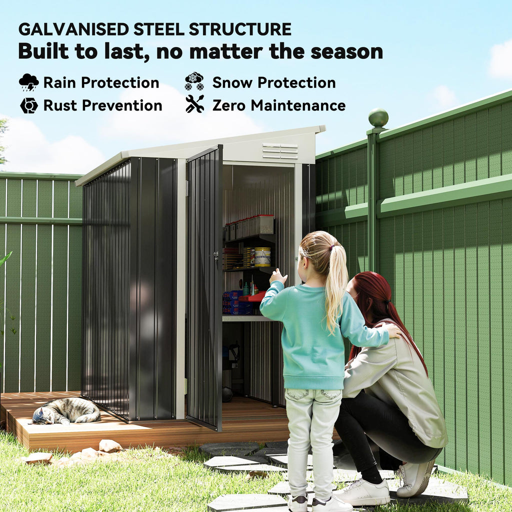 4' x 6' Outdoor Storage Shed Lean to Shed Outdoor Metal Tool Shed with Lockable Door and Air Vents, Dark Grey