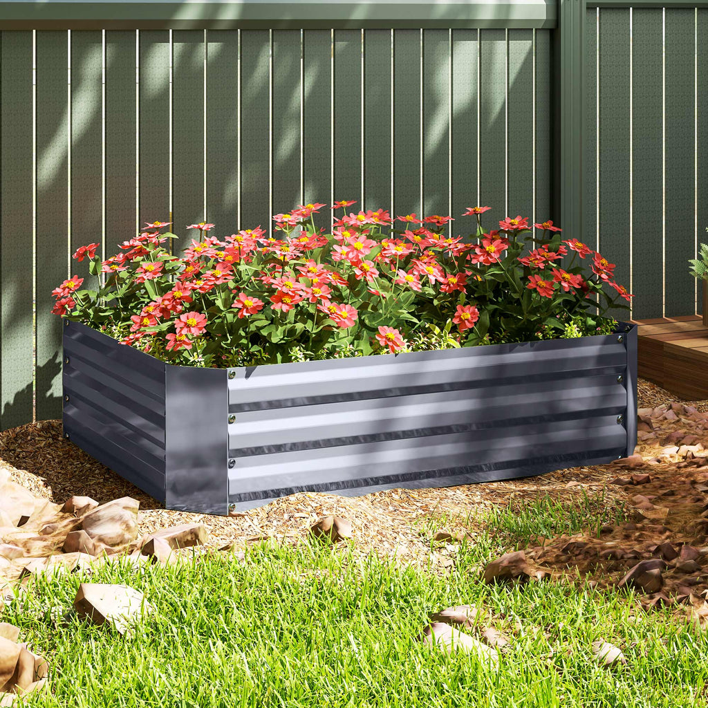 Galvanized Raised Garden Bed, 4' x 3' x 1' Outdoor Metal Planter Box, Raised Bed for Growing Flowers Herbs, Dark Grey