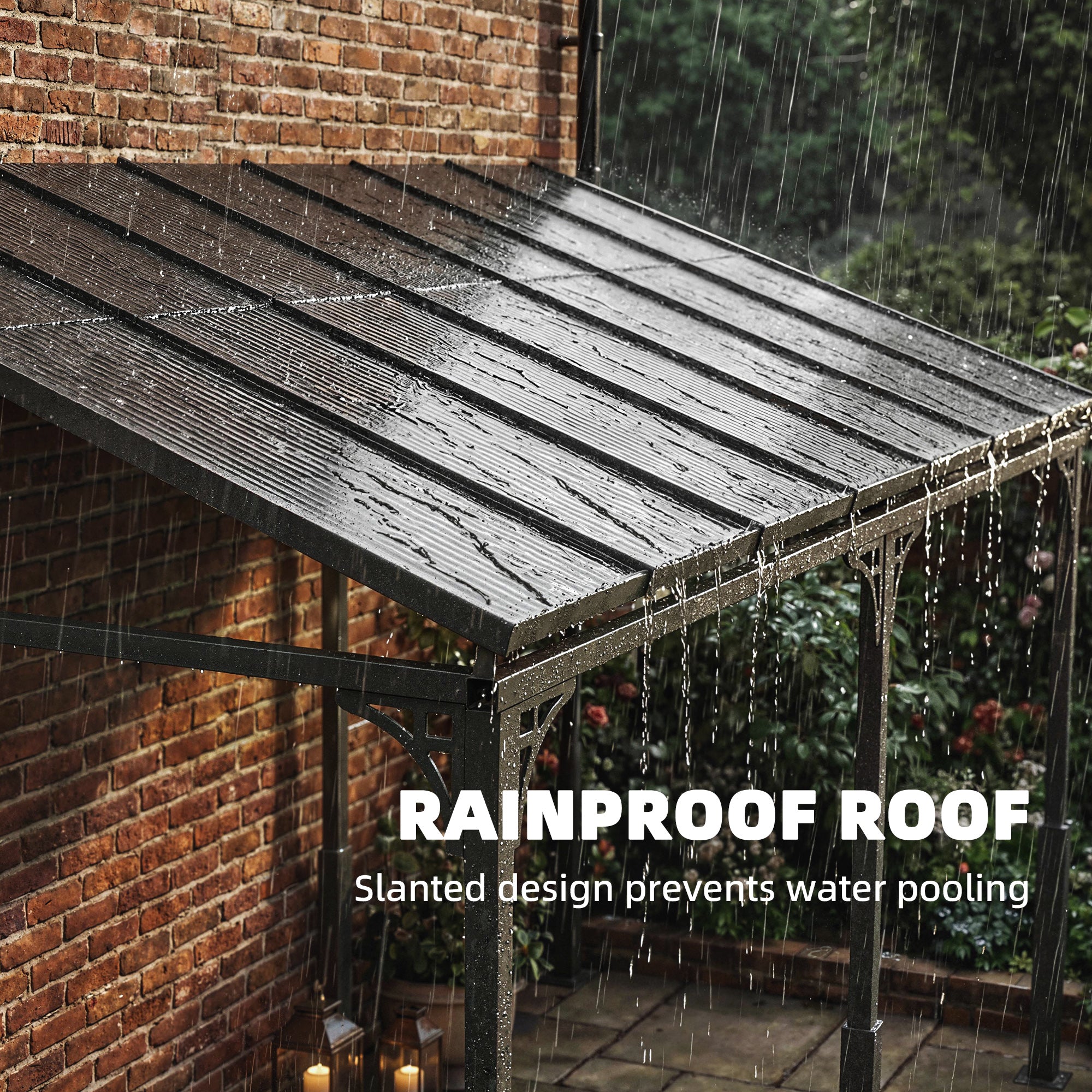 13' x 10' Lean to Gazebo, Hardtop Wall Mounted Outdoor Pergola with Polycarbonate Roof and Metal-Aluminium Frame