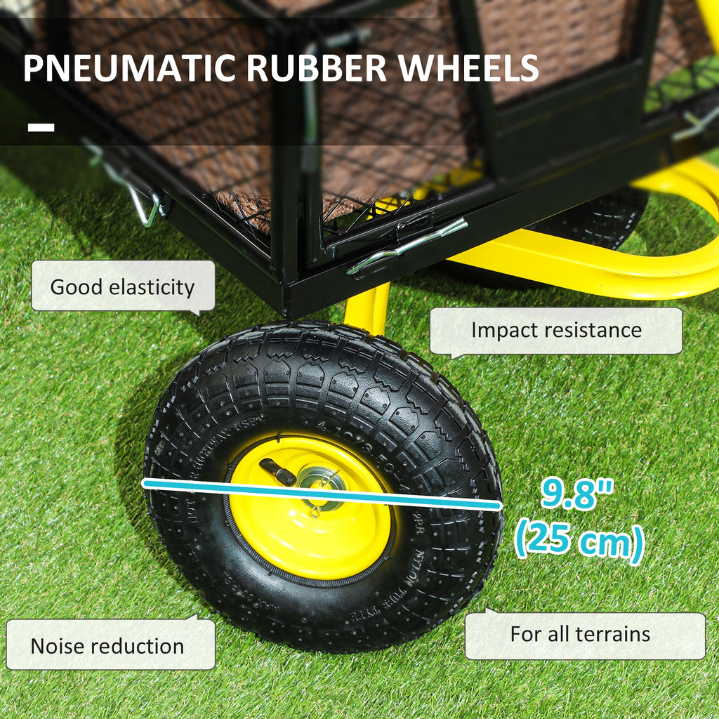 Steel Garden Cart, Utility Wagon with Removable Sides, 10" Wheels, 180Â° Rotating Handle, 440lbs Capatity