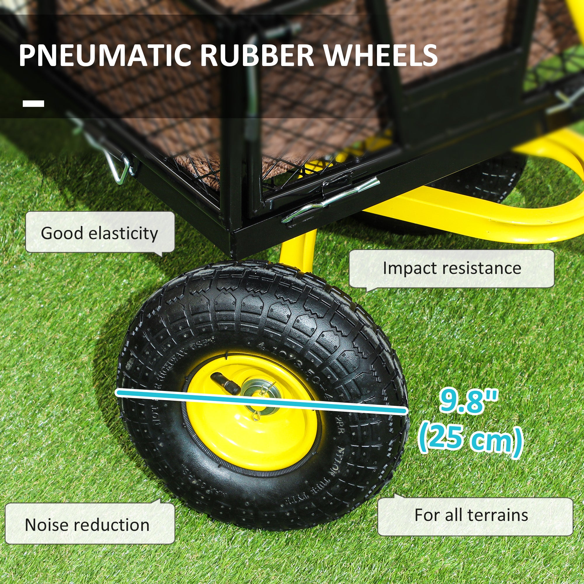Steel Garden Cart, Utility Wagon with Removable Sides, 10" Wheels, 180Â° Rotating Handle, 440lbs Capatity