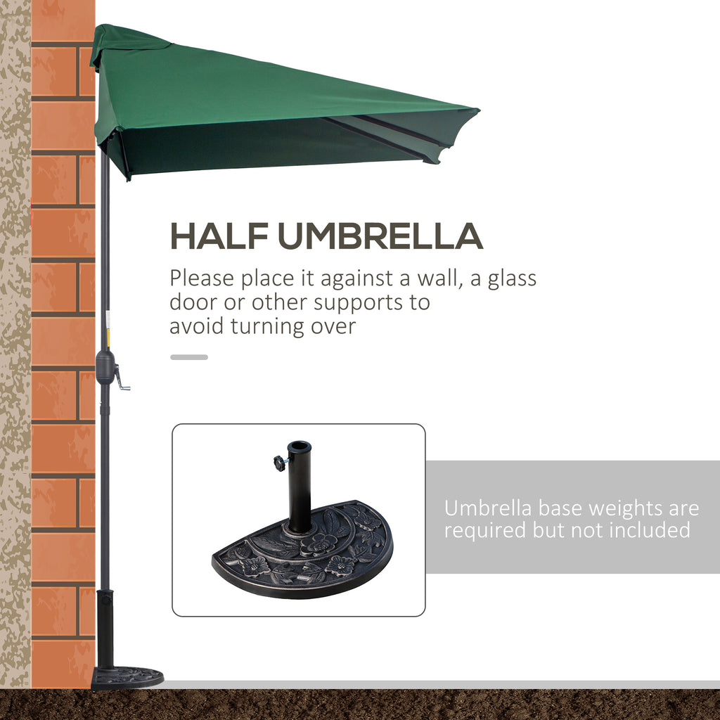 8ft Half Umbrella with Crank Operation UV30+ Protection Balcony Parasol w/ 5 Ribs Patio Garden Outdoor Sun Shade, Green