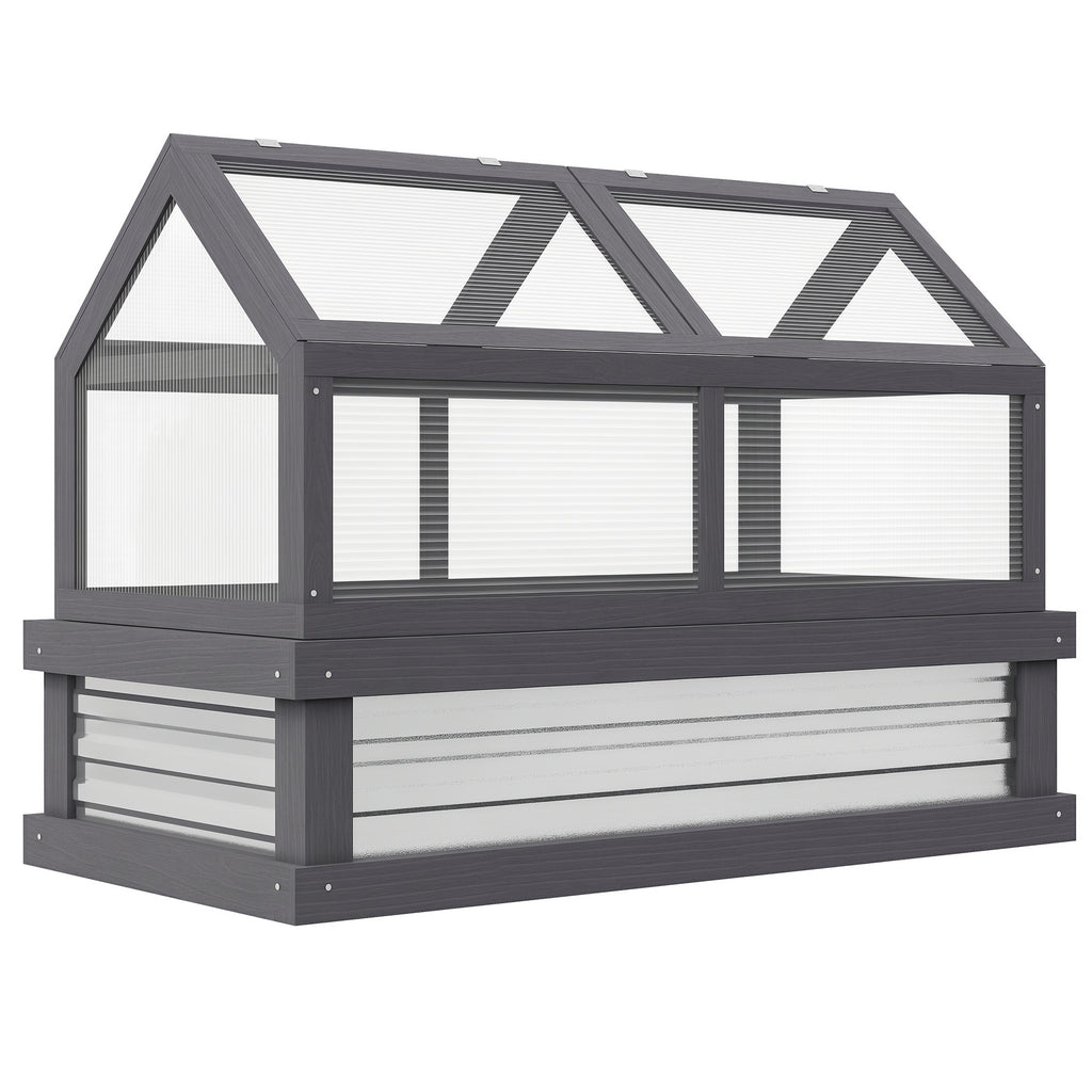 Raised Garden Flower Bed Kit with Greenhouse, Wooden Cold Frame Planter with Open Roofs, 48" x 24" x 32", Grey