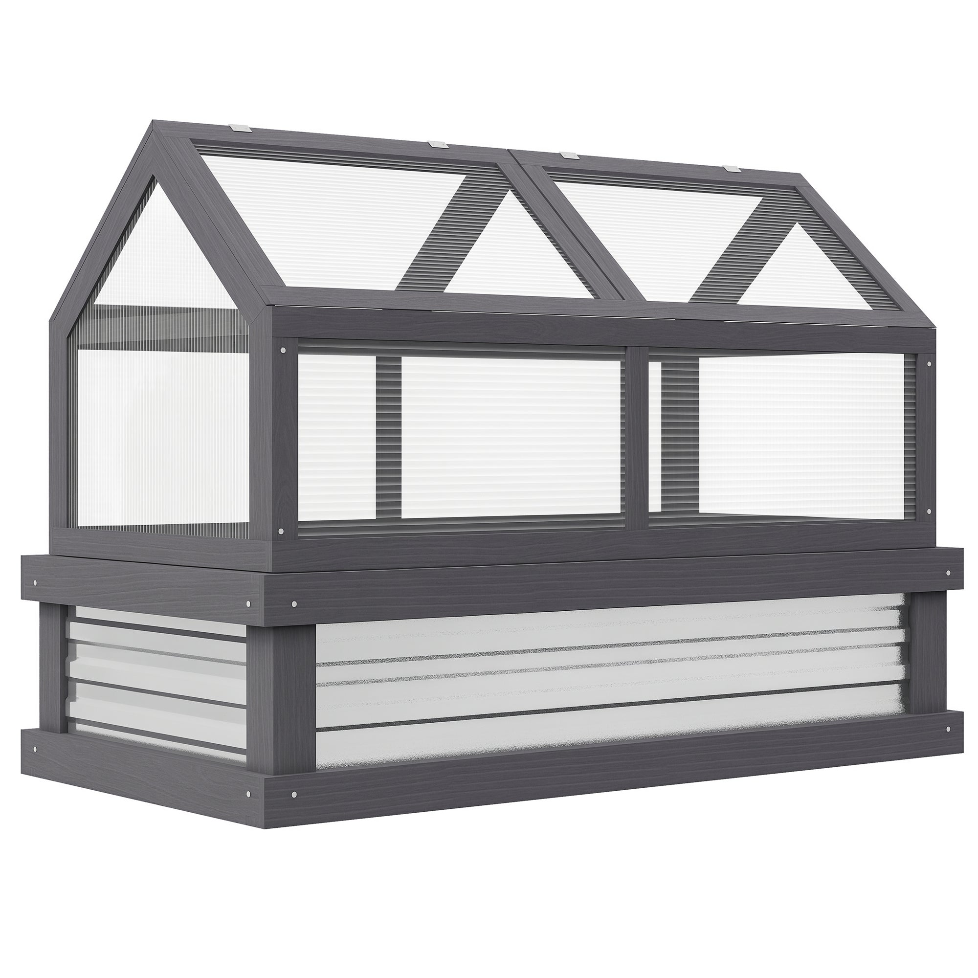 Raised Garden Flower Bed Kit with Greenhouse, Wooden Cold Frame Planter with Open Roofs, 48" x 24" x 32", Grey