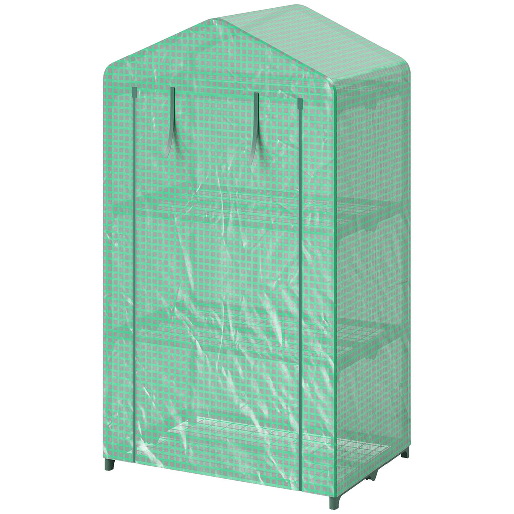 3 Tier Mini Greenhouse, Portable Flower Stand with Shelf Clips, Indoor Greenhouse with Steel Frame, Green