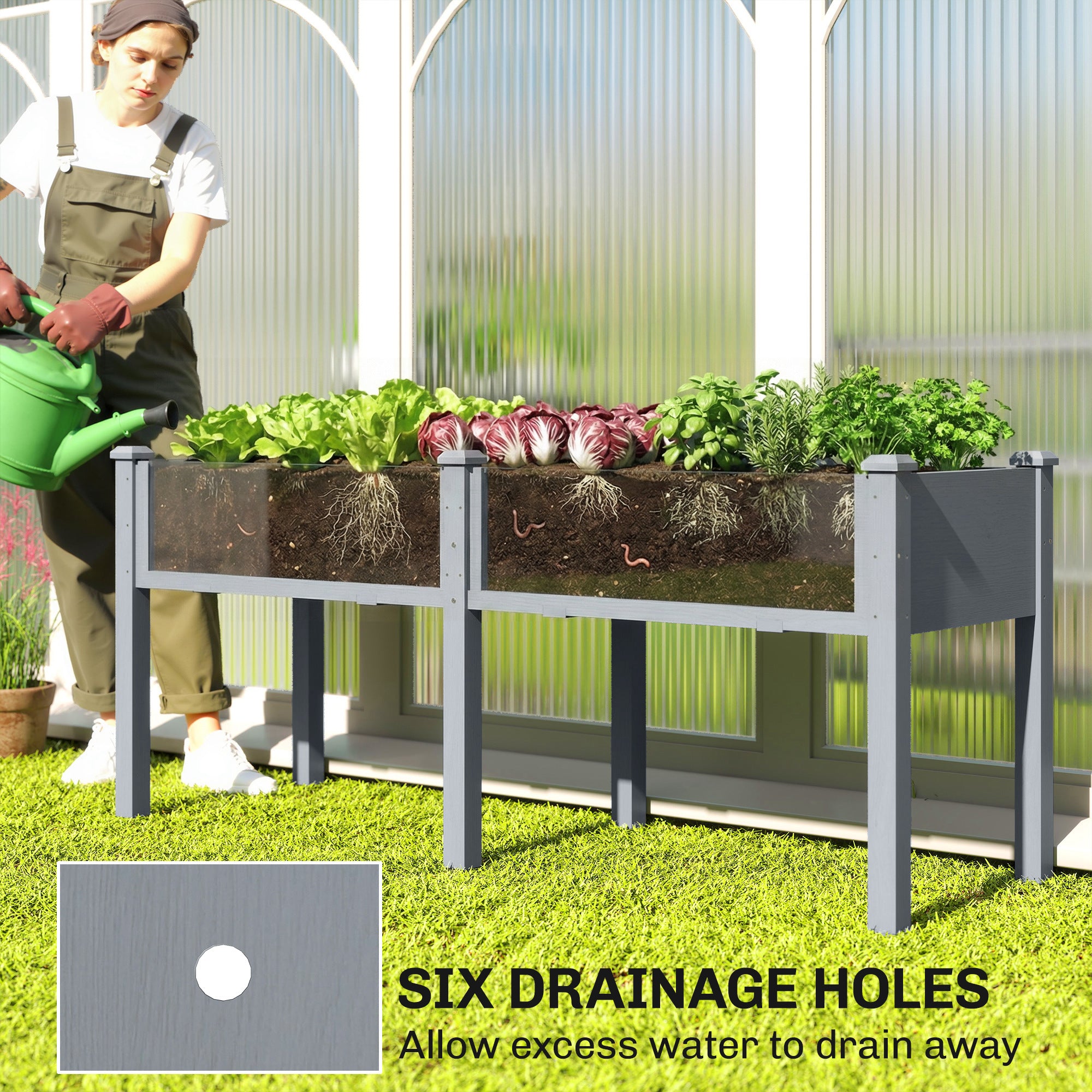 Wooden Raised Garden Bed with Legs, 72" x 23" x 30" Elevated Outdoor Planter Box with 6 Drainage Holes