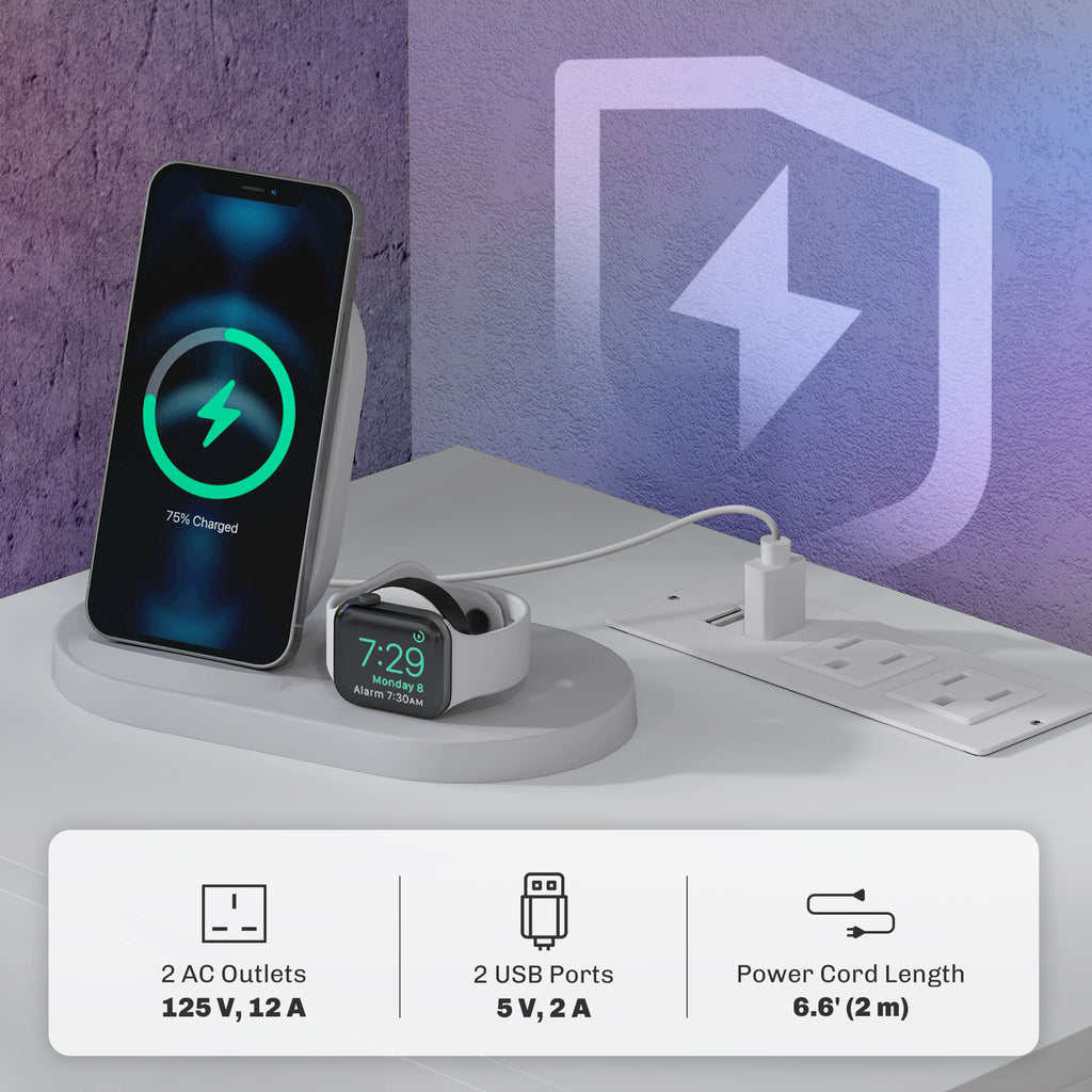 Bedside Table with Charging Station and LED Light Modern Nightstand with USB Ports AC Outlets Drawers Remote, White