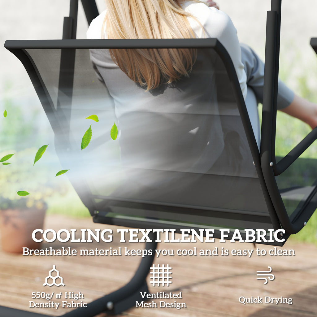 Patio Swing Chair w/Adjustable Canopy Outdoor Porch Swing w/Dual Independent Seats 2-Seat Grey