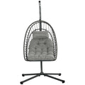 Hanging Egg Chair with Stand, Foldable Wicker Rattan Swing Chair with Thick Cushion, Light Grey