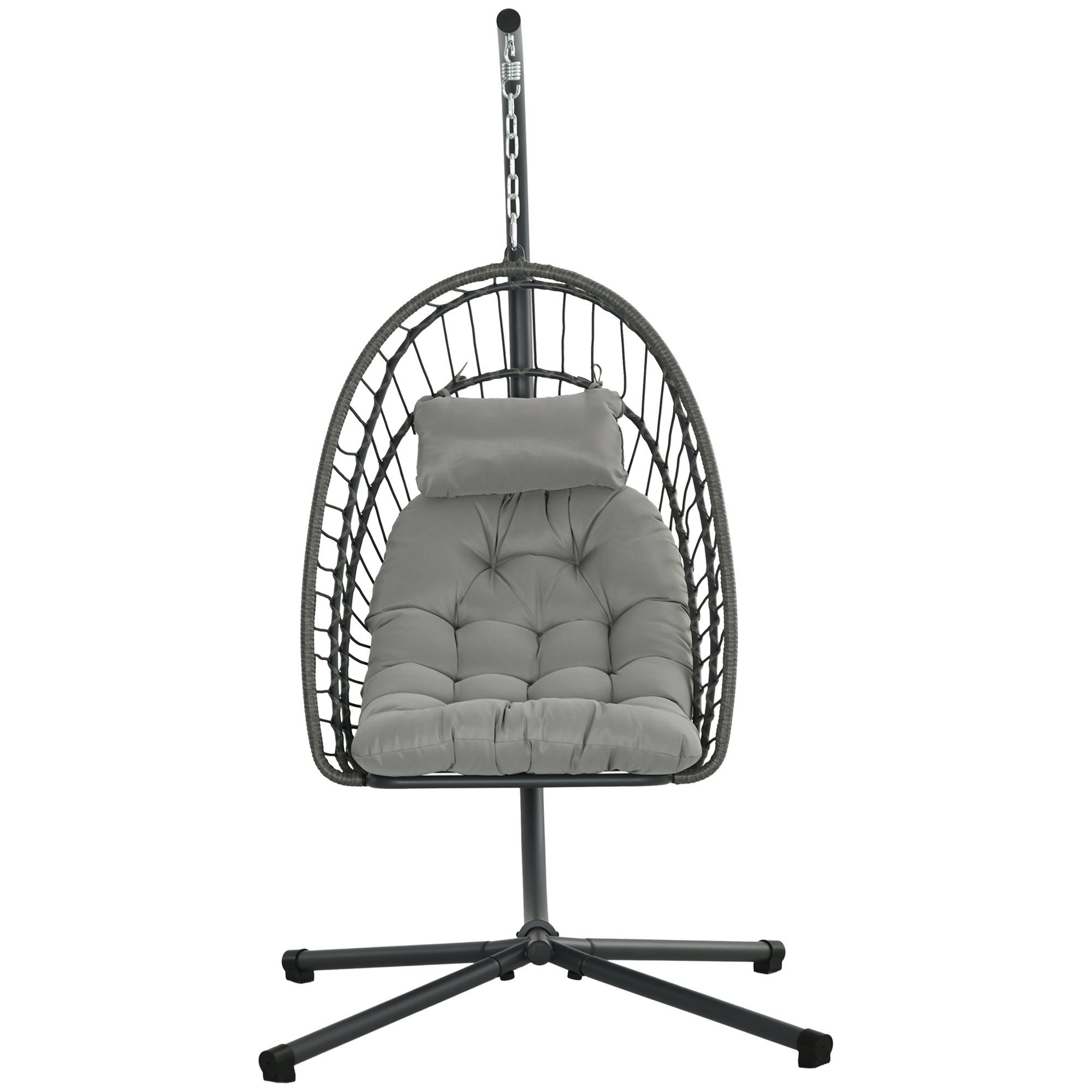 Hanging Egg Chair with Stand, Foldable Wicker Rattan Swing Chair with Thick Cushion, Light Grey