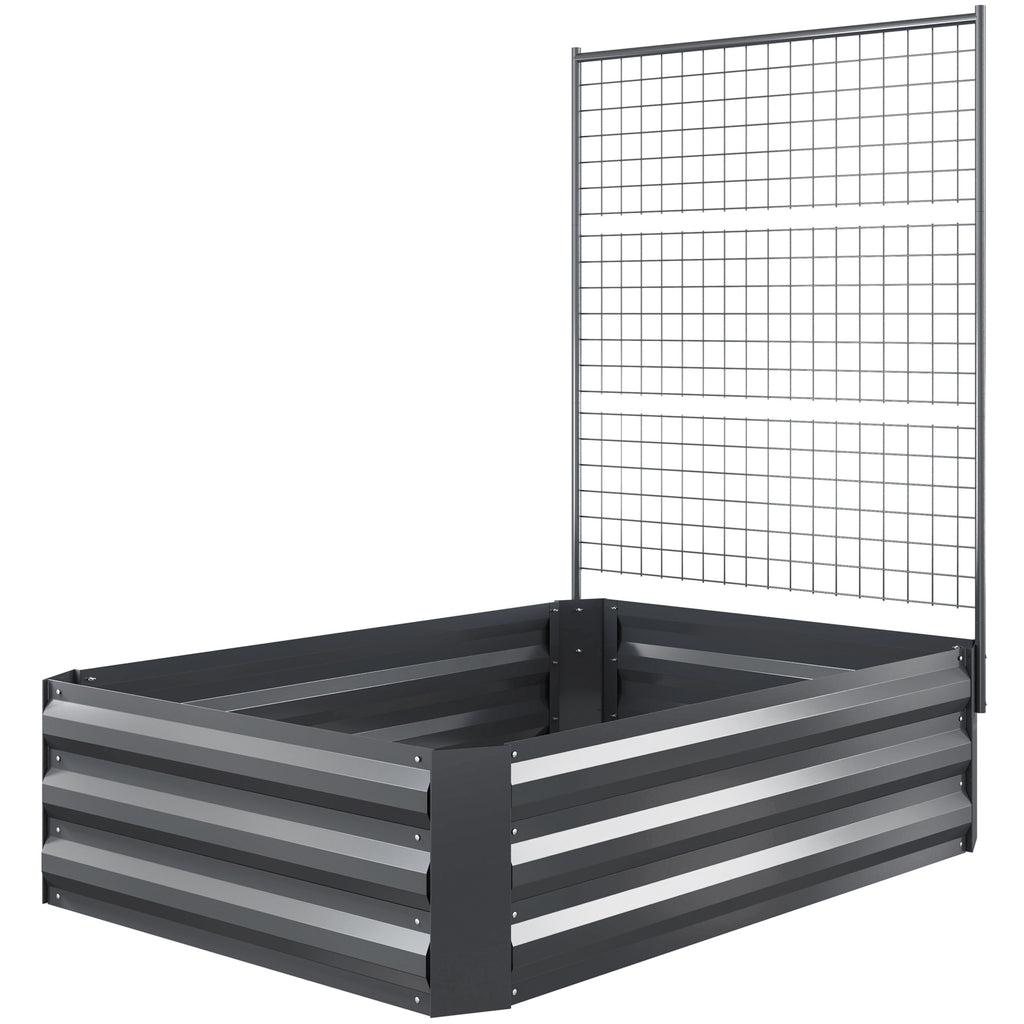 Galvanized Raised Garden Bed with Trellis for Climbing Plants, Outdoor Planter Box with Open Bottom, Dark Grey