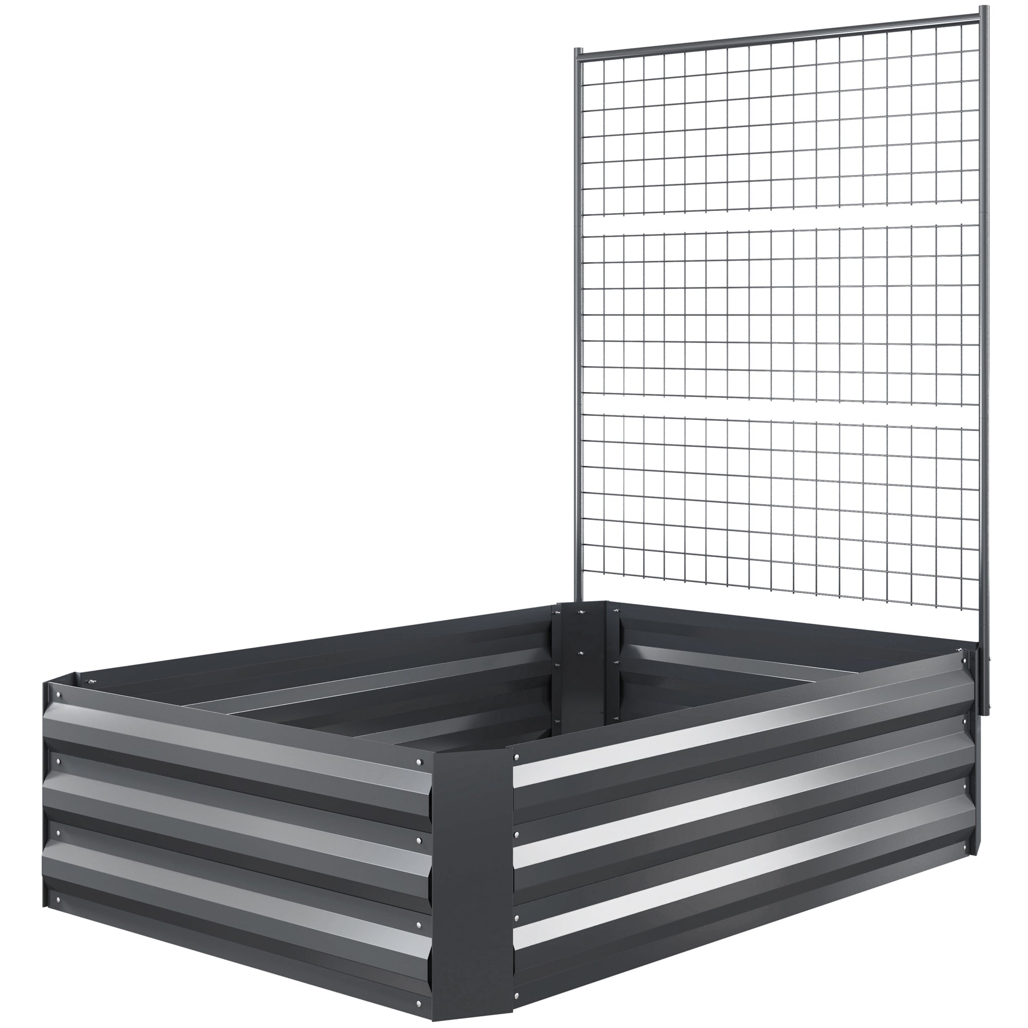 Galvanized Raised Garden Bed with Trellis for Climbing Plants, Outdoor Planter Box with Open Bottom, Dark Grey