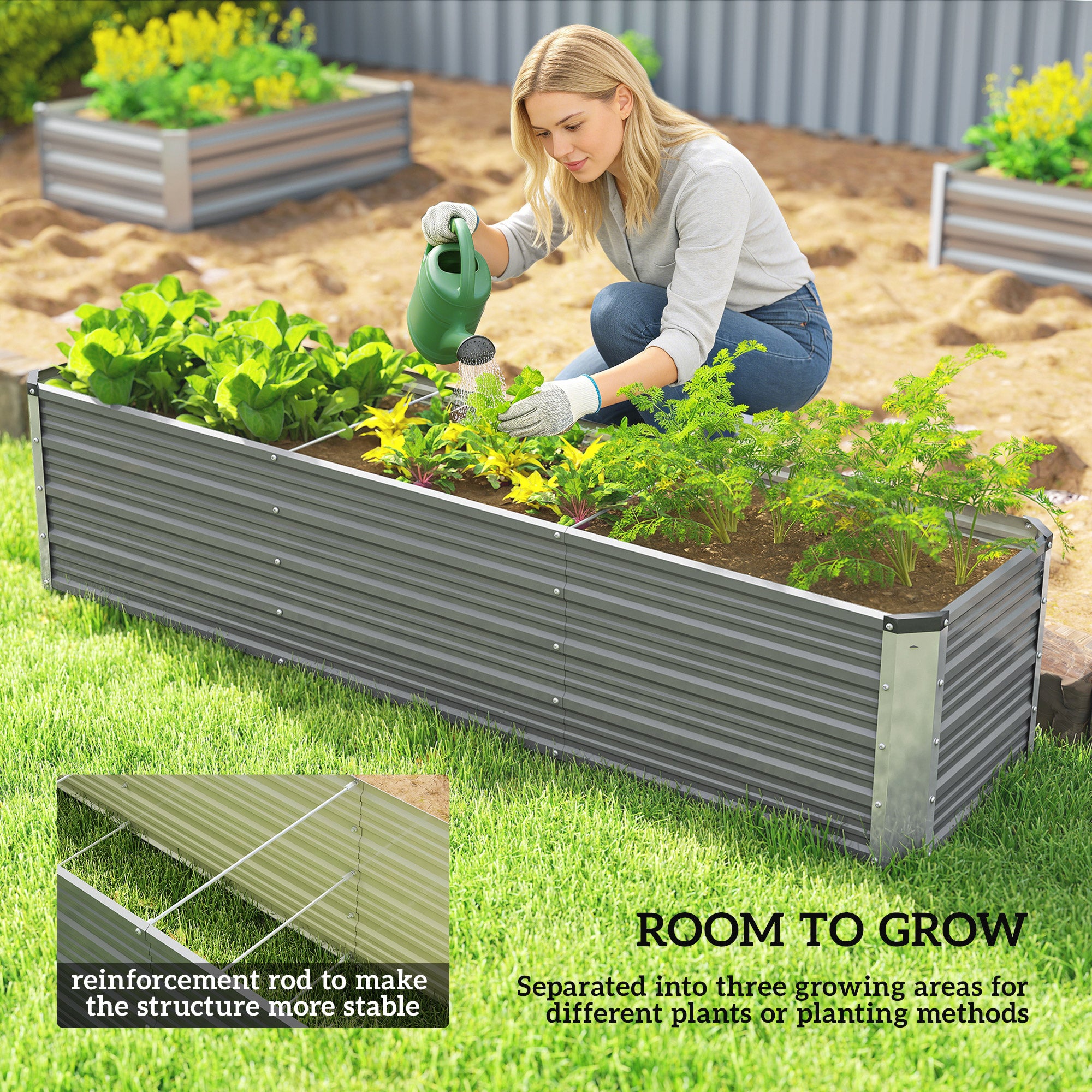 6' x 1.5' x 1.3' Galvanized Raised Garden Bed, Elevated Large Metal Planter Box w/ Install Gloves, Light Grey