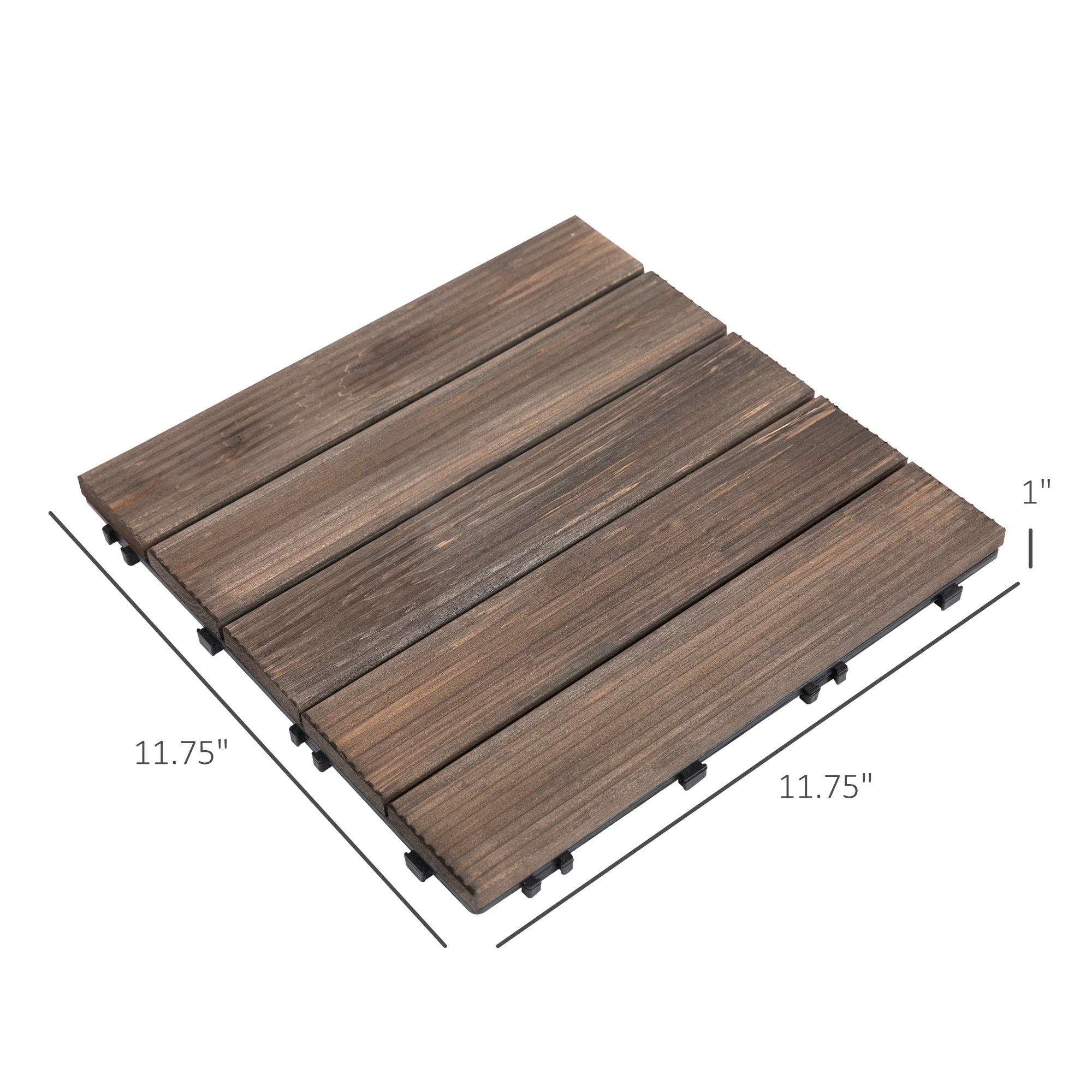 27 Pcs Wood Interlocking Deck Tiles, 12 x 12in Outdoor Flooring Tiles for Indoor and Outdoor Use, Tools Free Assembly, Black