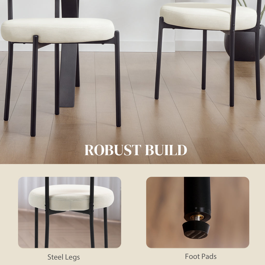 4 Pieces Kitchen Chairs, Modern Dining Chairs w/ Corduroy Upholstery and Steel Legs for Living Room, Beige